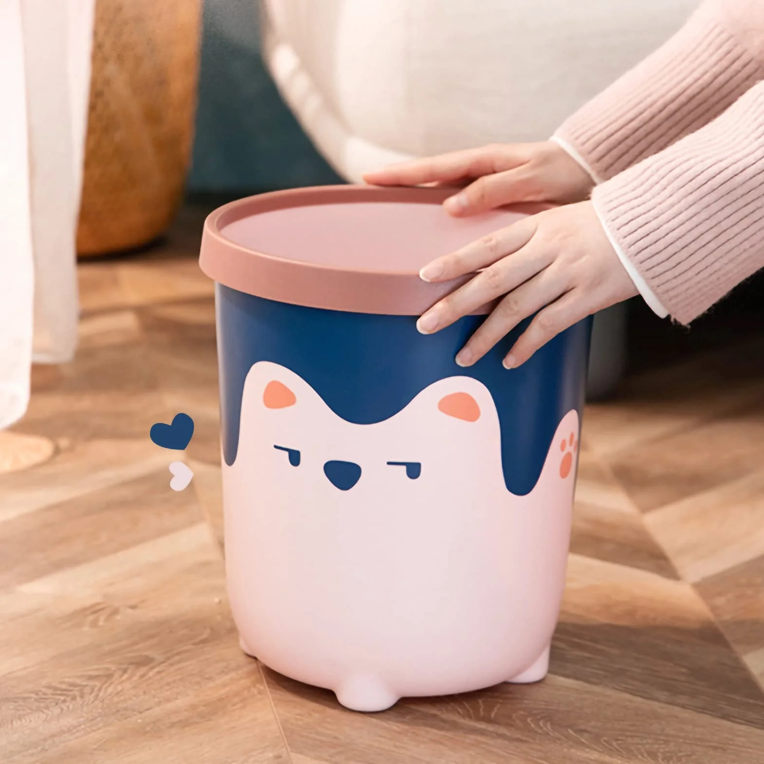 Poubelle décorative étanche Ours dessin animé Großes Rosa pour salle de bain cuisine
