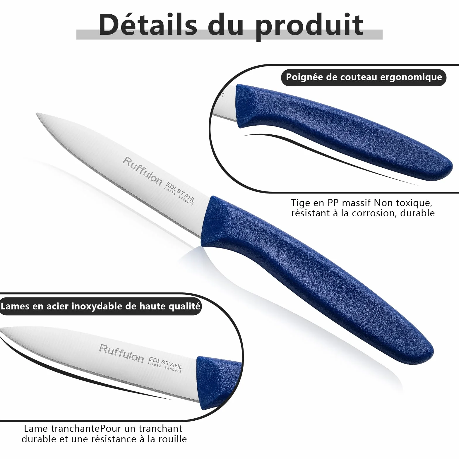 Ensemble de Couteaux à Légumes 6 Pièces, Couteaux de Cuisine en Acier Inoxydable, Tranchant