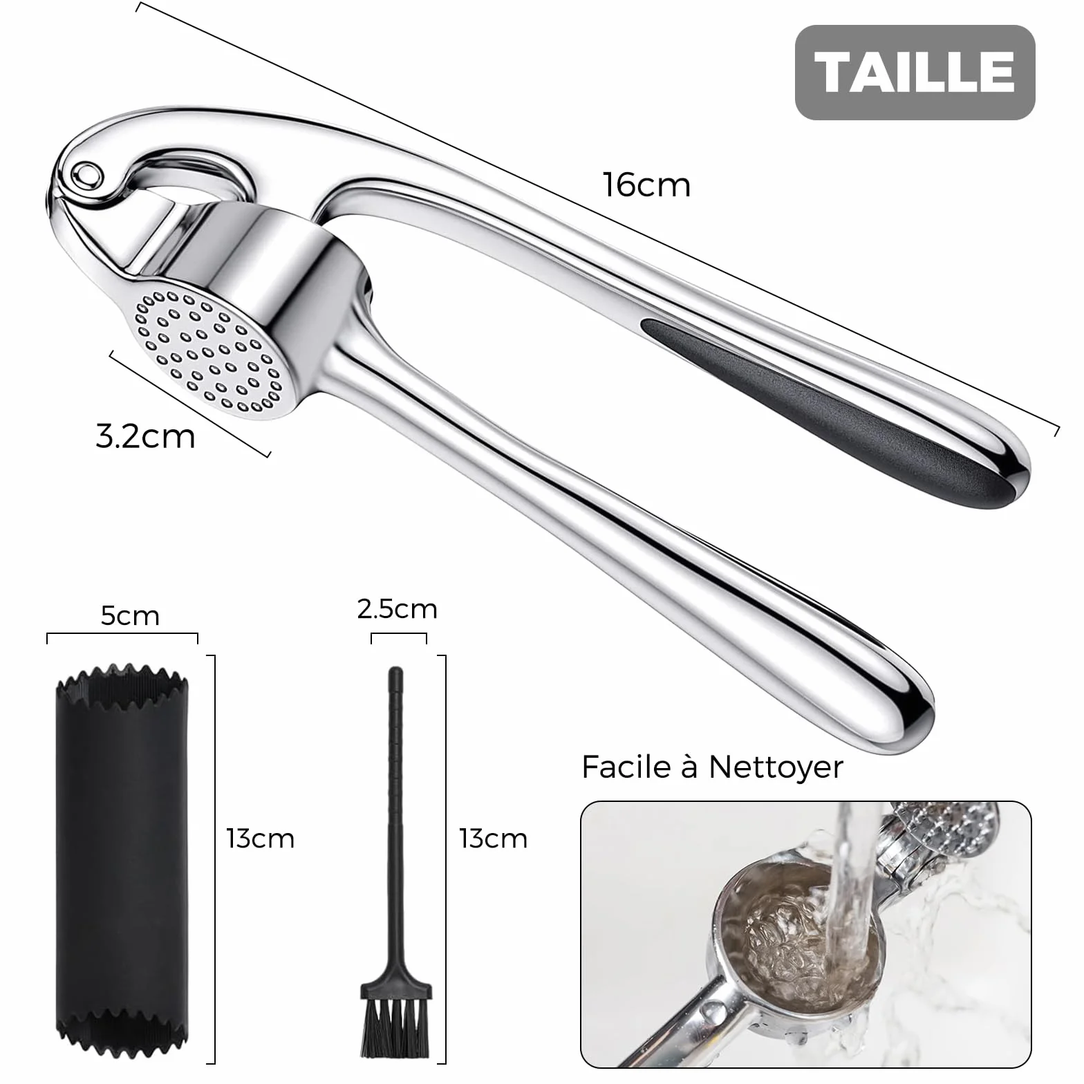 Presse-Ail Inox de Cuisine Professionnelle, Broyeur d'Ail Argenté