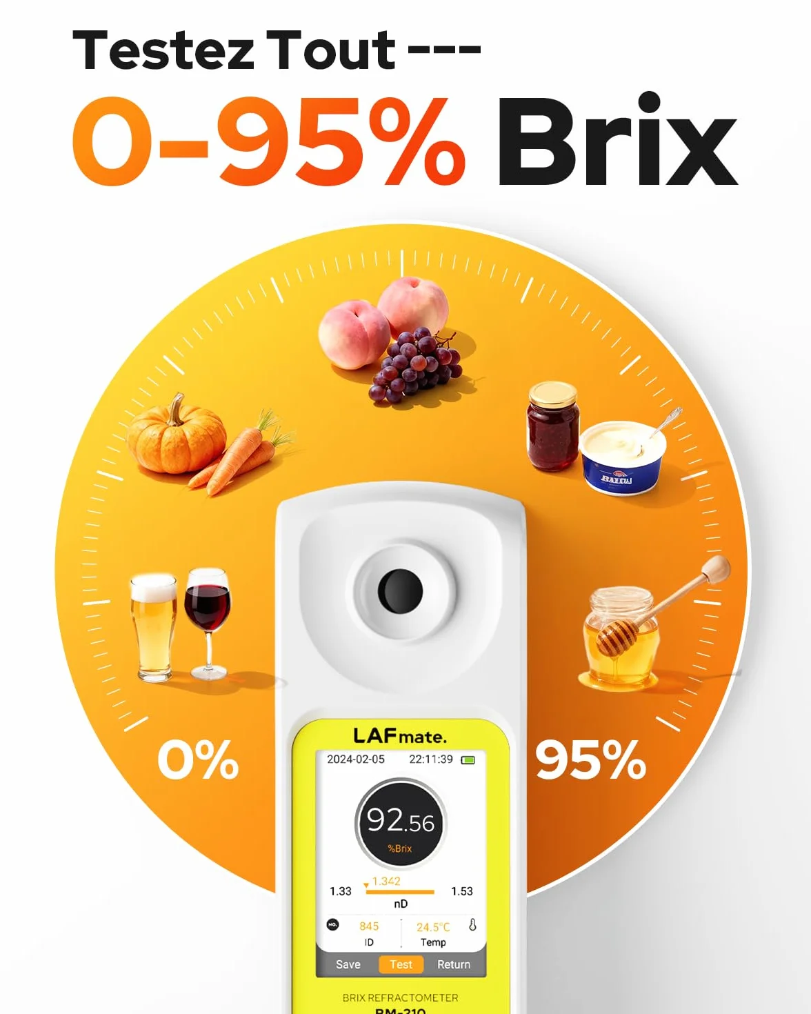 Réfractomètre Brix Numérique avec CTA pour la Vinification et la Brasserie Domestique, 0-95% Brix Refractometre Sucre pour le jus de café, le miel et le sirop d'érable
