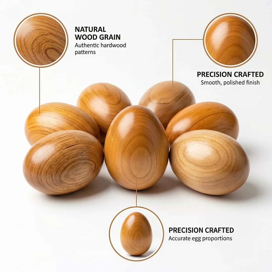 Œufs artificiels en bois lot de 6 pour poules, œufs décoratifs à peindre Pâques