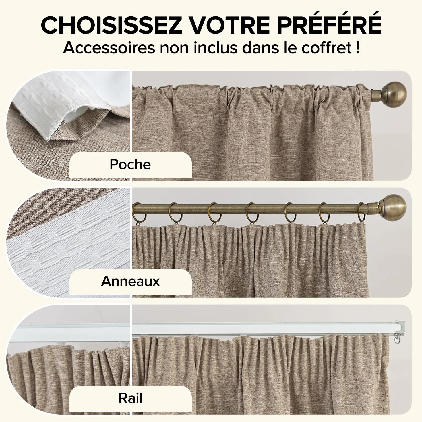 Rideau Thermique Isolant Anti Froid Lot de 2 120x140 Lin pour Salon Chambre
