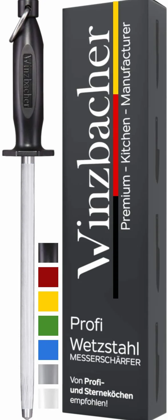 Winzbacher L'ORIGINAL Fusil à Aiguiseur professionnel 39cm acier spécial trempé Aiguiseur de couteaux Poignée ergonomique Soft-Touch Noir