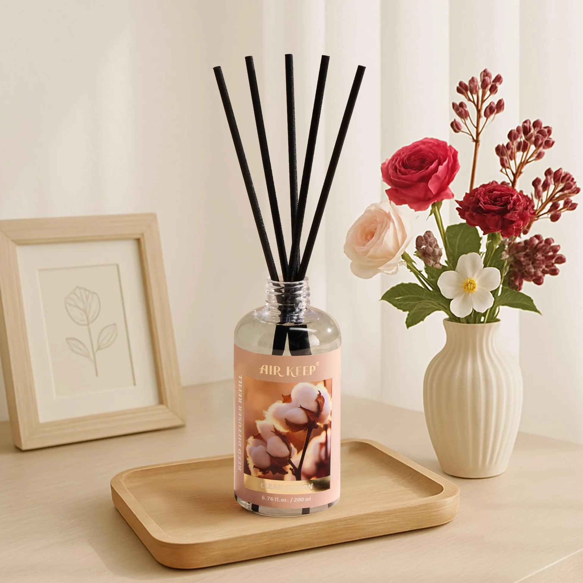 Airkeep Recharge Liquide Parfumé 200ml pour Diffuseur à Bâtonnets Clean Cotton Parfum d'Ambiance Maison