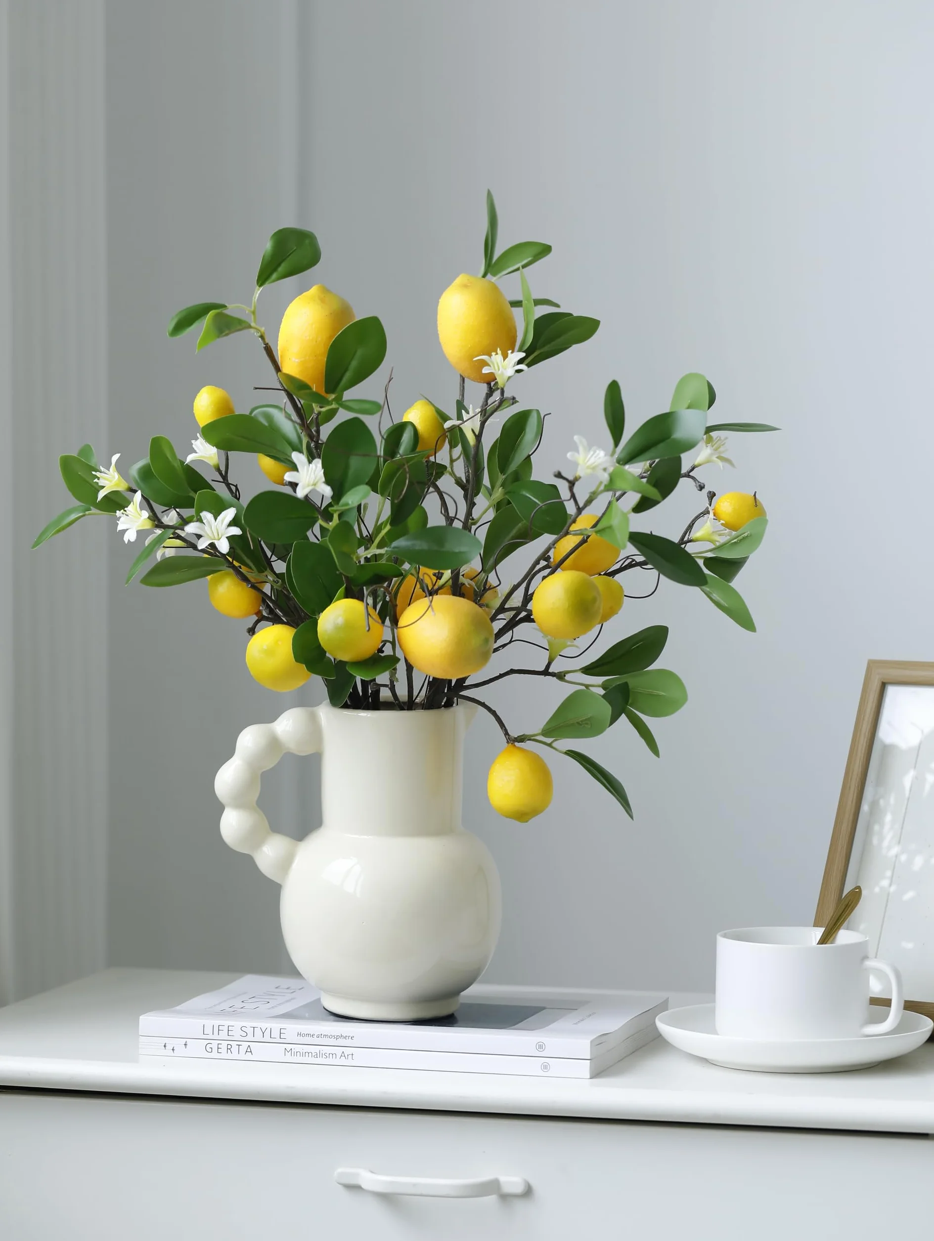 Laelfe Branches de Citrons Artificielles, Bouquet de 16 Têtes de Citrons Jaunes Faux, 48cm