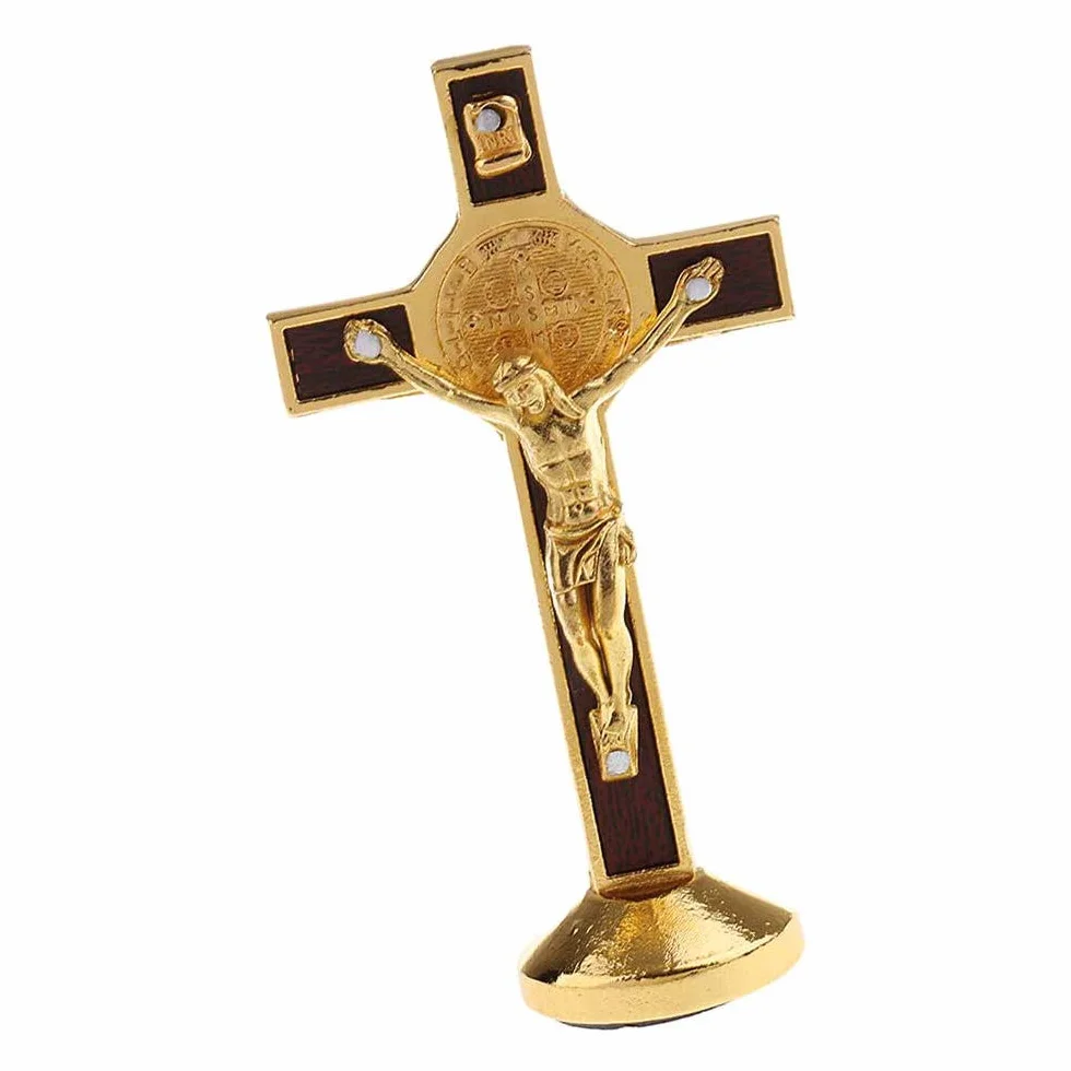 POFET Statue Crucifix Jésus-Christ sur croix doré voiture