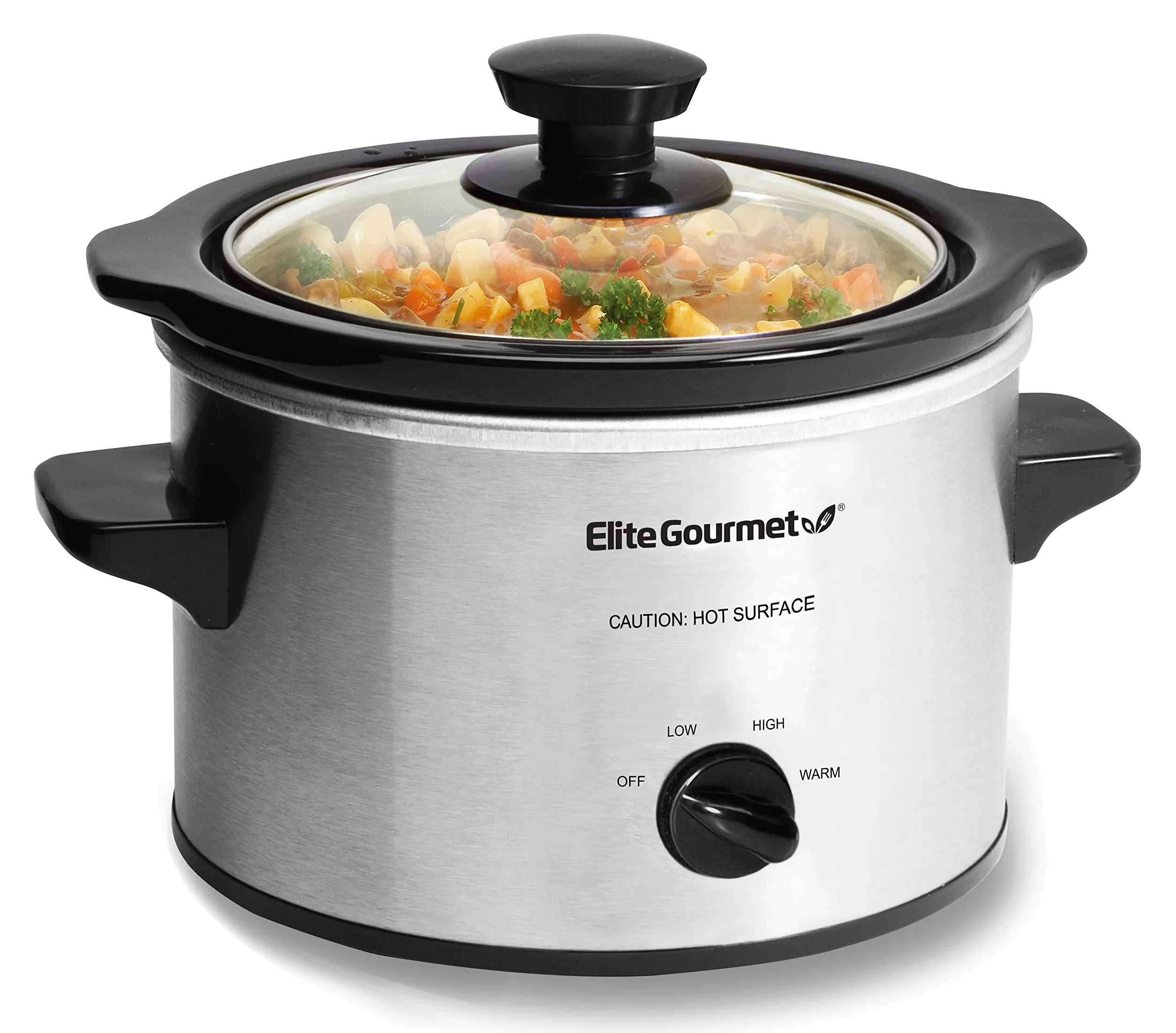 Elite Gourmet MST-250XS# Mijoteuse électrique avec cuve en céramique, température réglable, pour entrées, sauces, soupes, rôtis, plats mijotés, passe au lave-vaisselle (1,4 L, acier inoxydable)