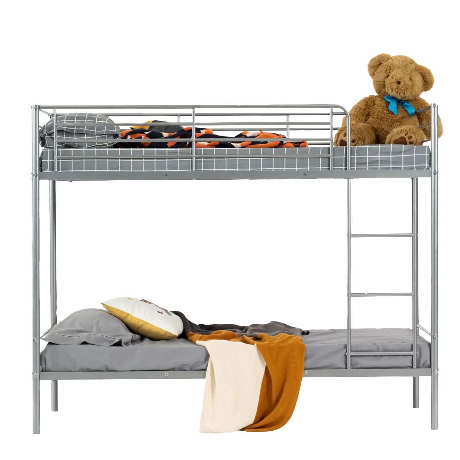 Meuble Cosy Lit superposé 2 Personnes Cadre de Lits 90x190cm en métal pour Enfant Chambre à Coucher Maison, Gris