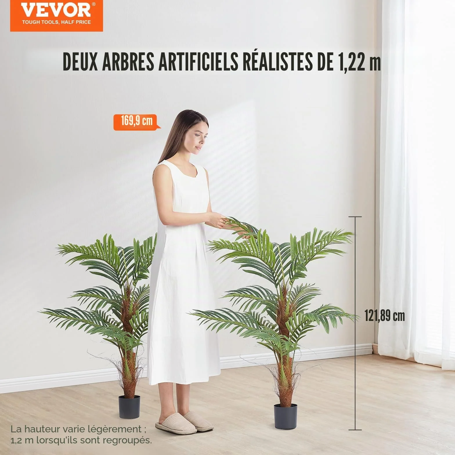 VEVOR Arbre Artificiel 1219 mm Plante Artificielle PE Palmier à Noix de Bétel 2 Faux Arbres Vert avec Pot