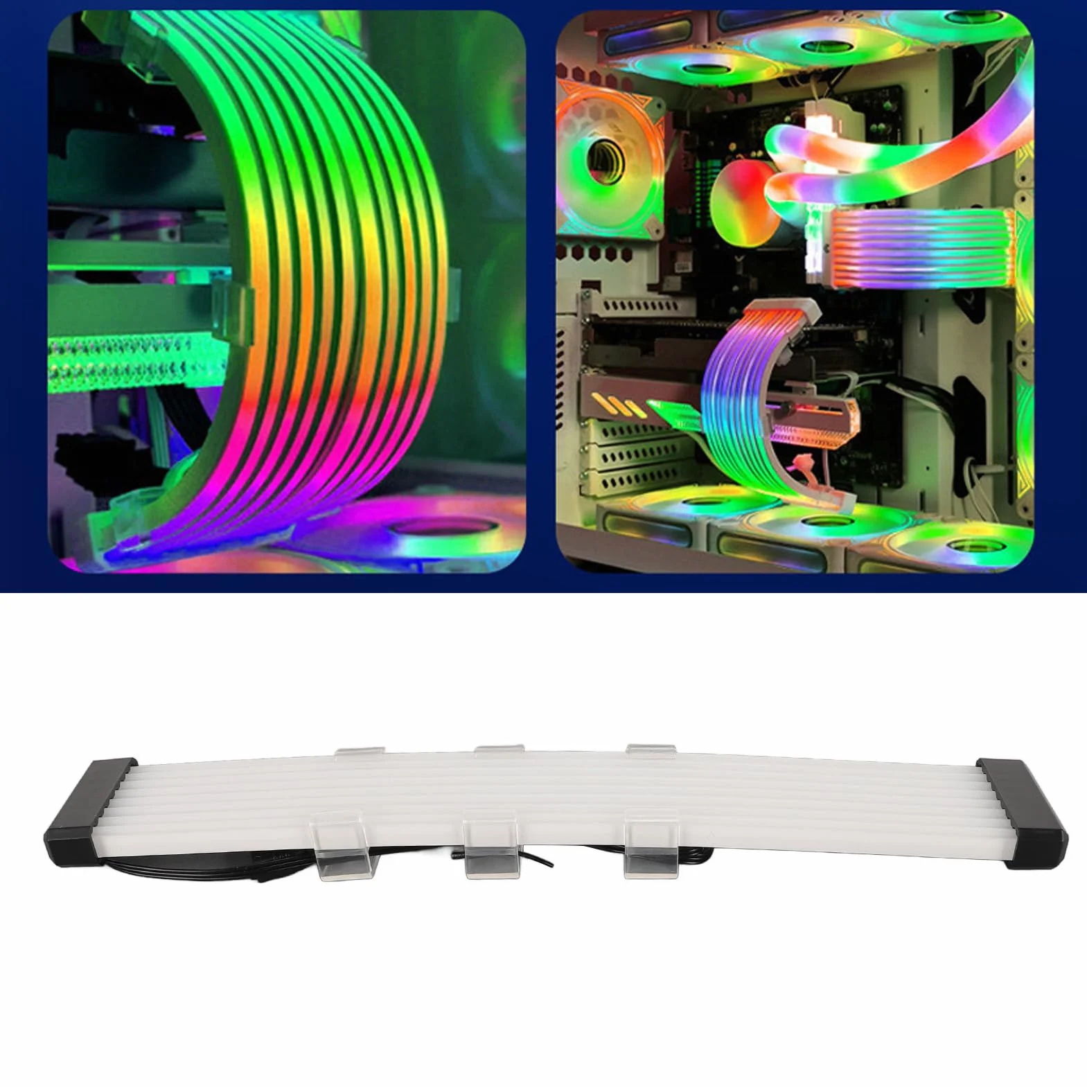 Kabel Zasilacza ARGB, Kabel ARGB PC do Przedłużacza Zasilania Płyty Głównej, 5V 3-pinowy, Zginany Silikonowy Przedłużacz Zasilania ARGB do Procesora (X8 Flat (dla pojedynczego