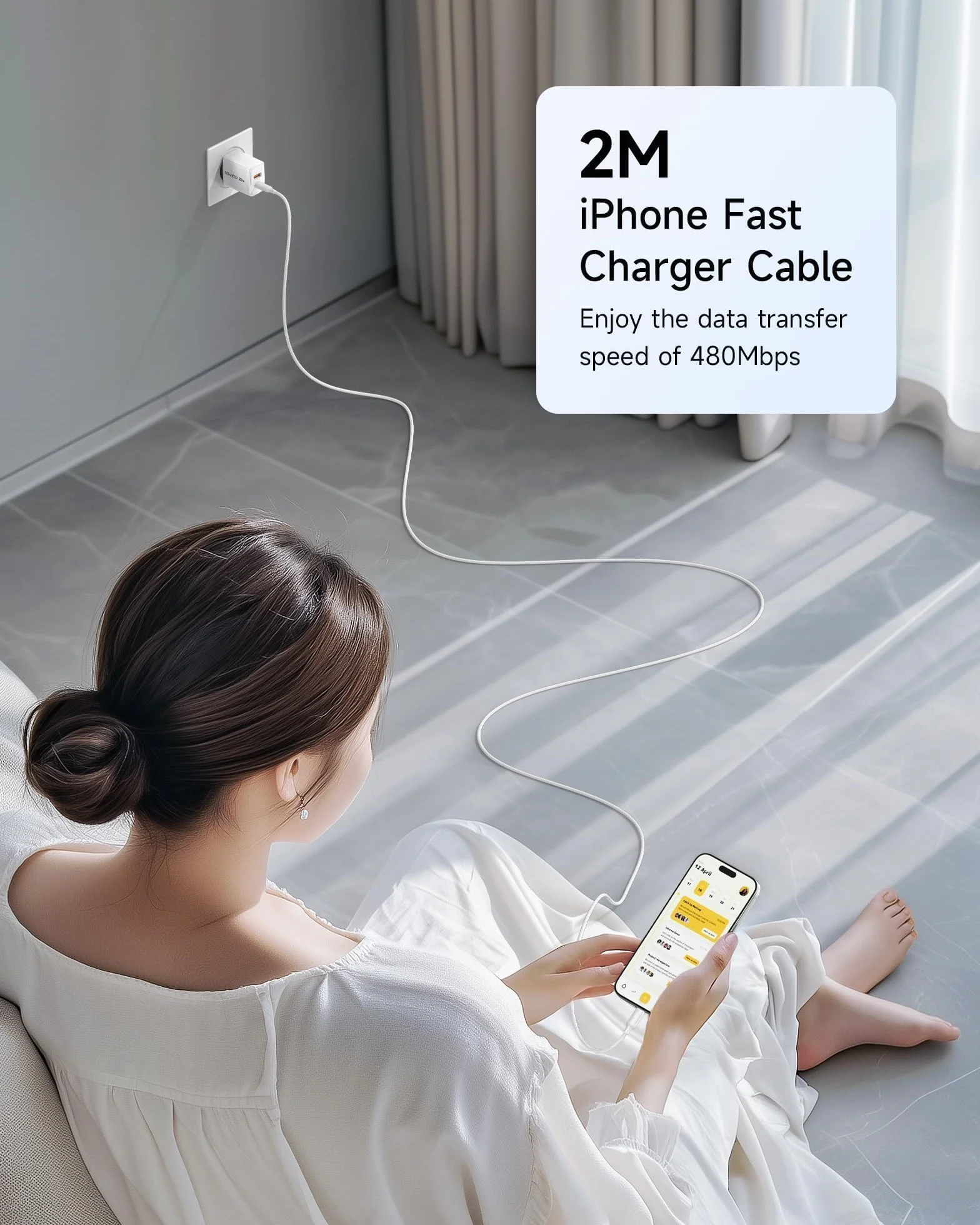 RAVIAD Kabel Do iPhone'a I Szybka Ładowarka Sieciowa [Certyfikat Mfi] Ładowarka 20W do iPhone'a, Kabel Usb-C Na Lightning 2M Z Zasilaczem Sieciowym do iPhone 14 Pro Max 13 Plus 12 11 Se X iPad