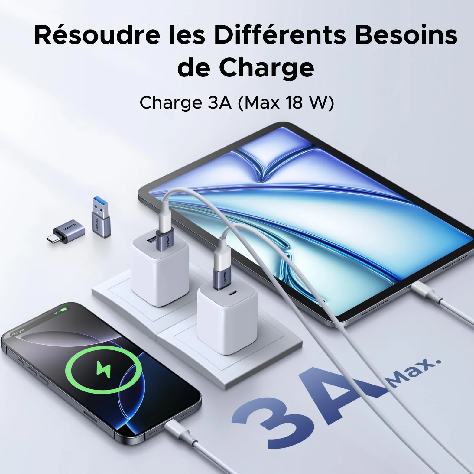 UGREEN Adaptateur USB C vers USB A OTG 10Gbps Lot de 4 Charge Rapide Data Sync