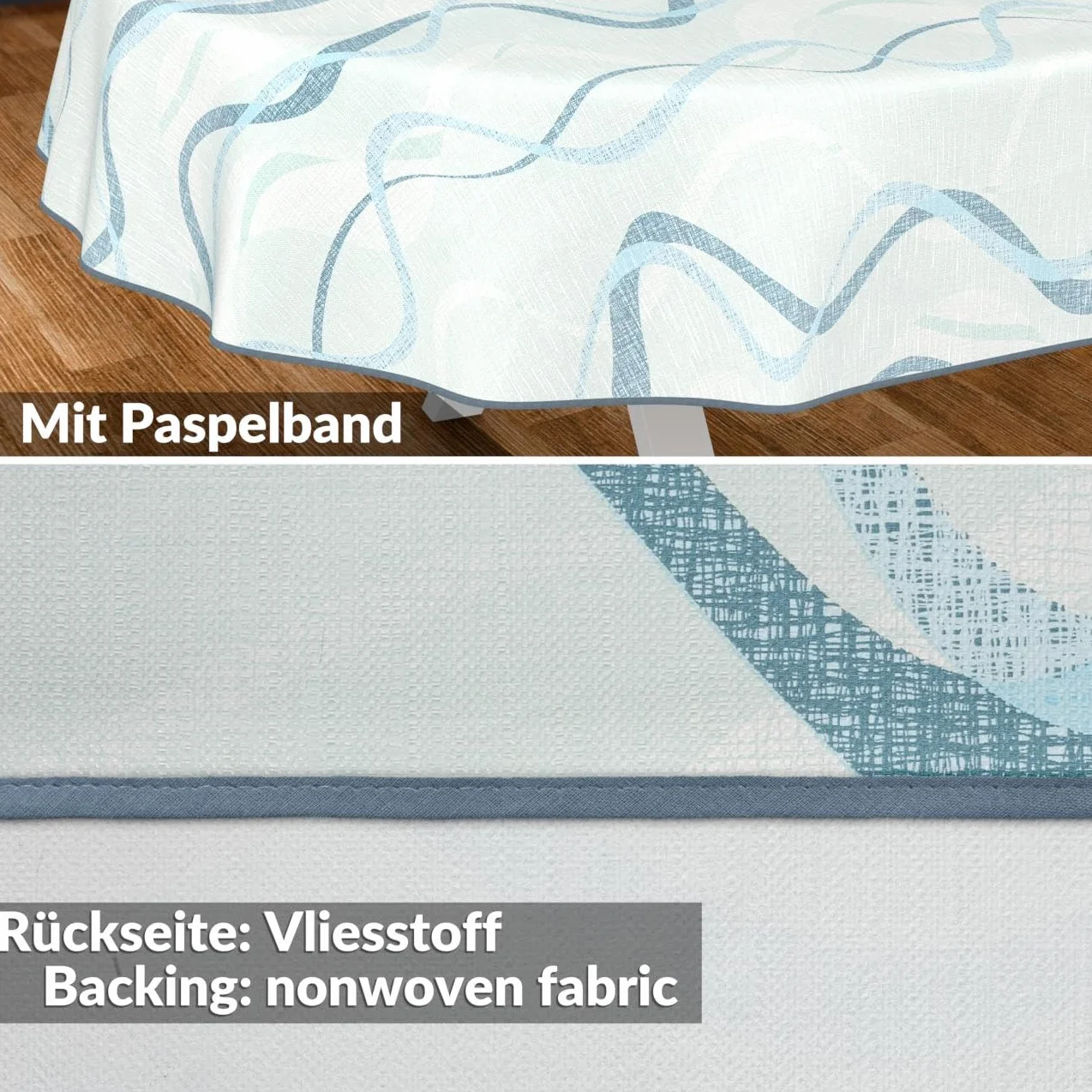 Nappe en Toile cirée Lavable Effet Lotus Imperméable Ovale 200 x 140 cm Bleue Motif Vagues