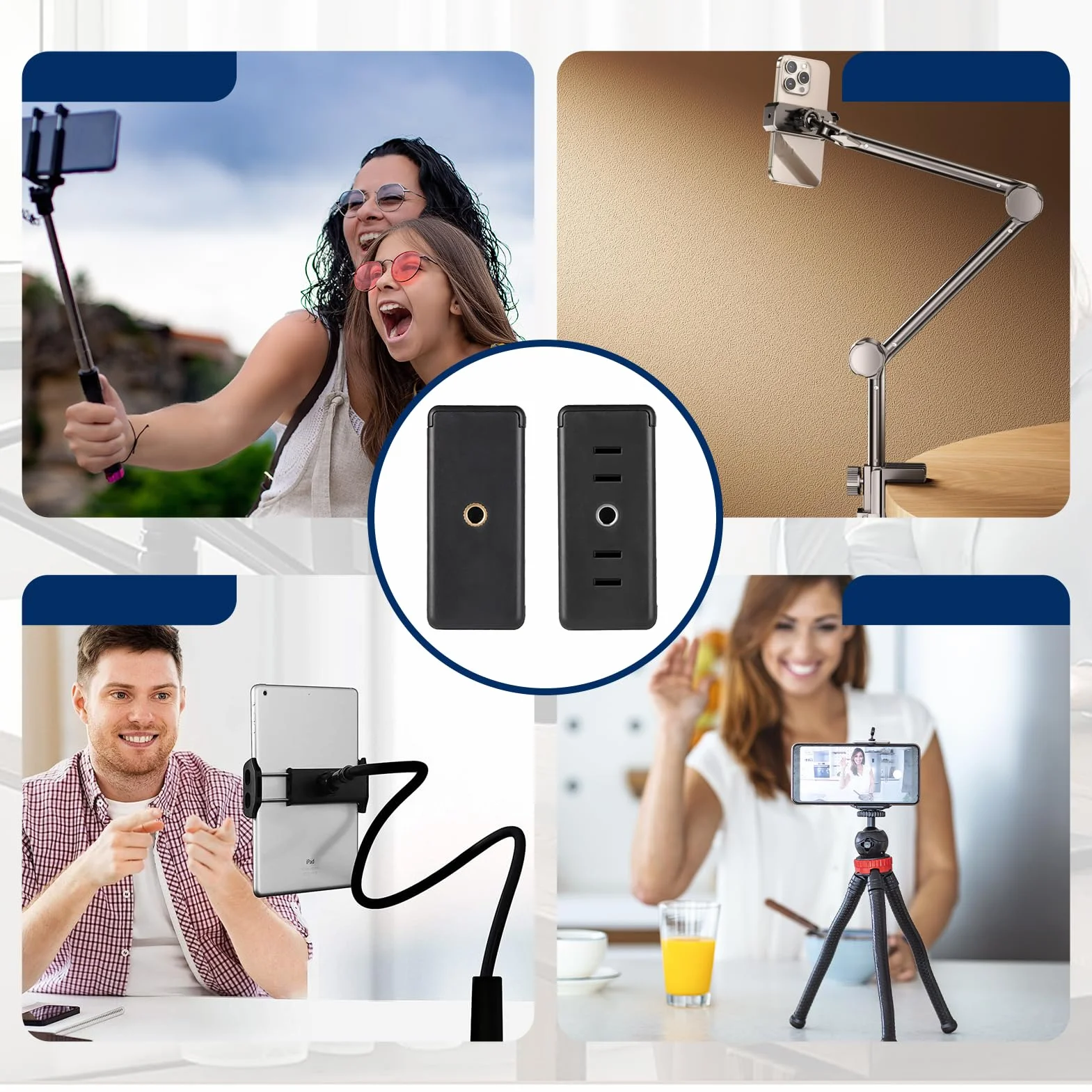 4 sztuki uniwersalnych uchwytów do statywu, adapter telefonu komórkowego, regulowany klips do uchwytu telefonu, uchwyt na statyw na statyw, otwór na śrubę 1/4 cala, akcesoria