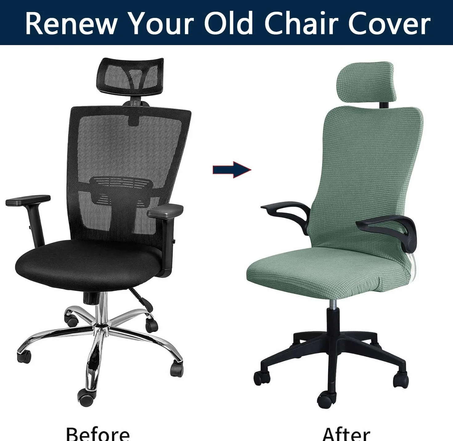 Housse De Chaise De Bureau Extensible avec Housse D'appui-tête, Lavable, Vert, Taille Unique