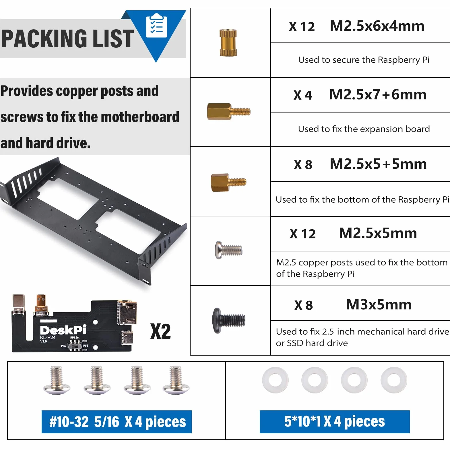 GeeekPi DeskPi RackMate Accessories SBC Shell 10 cali 1U Rack, z 2PCS Micro HDMI do HDMI Adapter Board KL-P24 dla Raspberry Pi 5 / Pi 4B