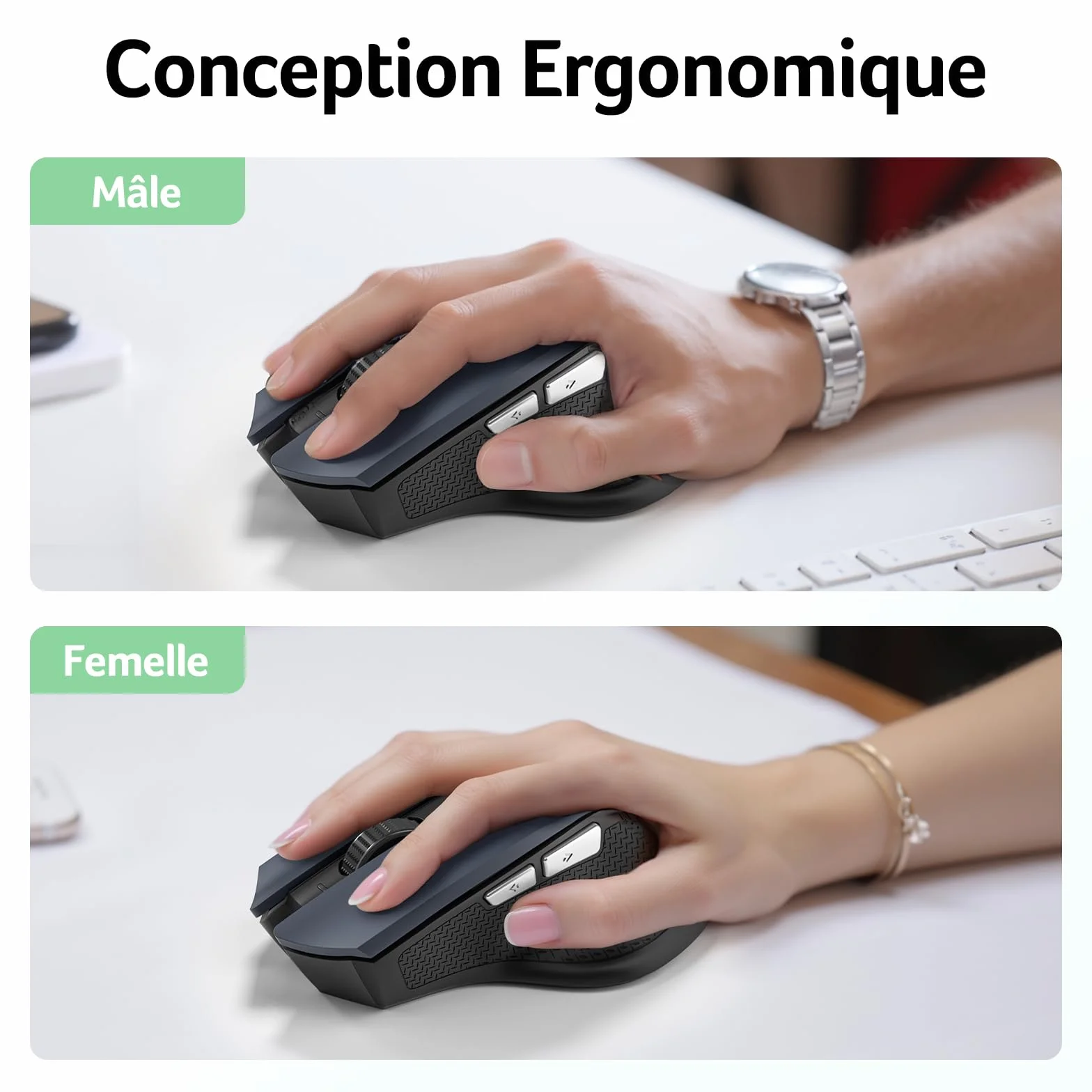 Acer Souris Ergonomique sans Fil 2,4GHz, Souris Optique USB 1600 DPI réglable, 6 Boutons, Compatible PC/Mac/Laptop/Chromebook