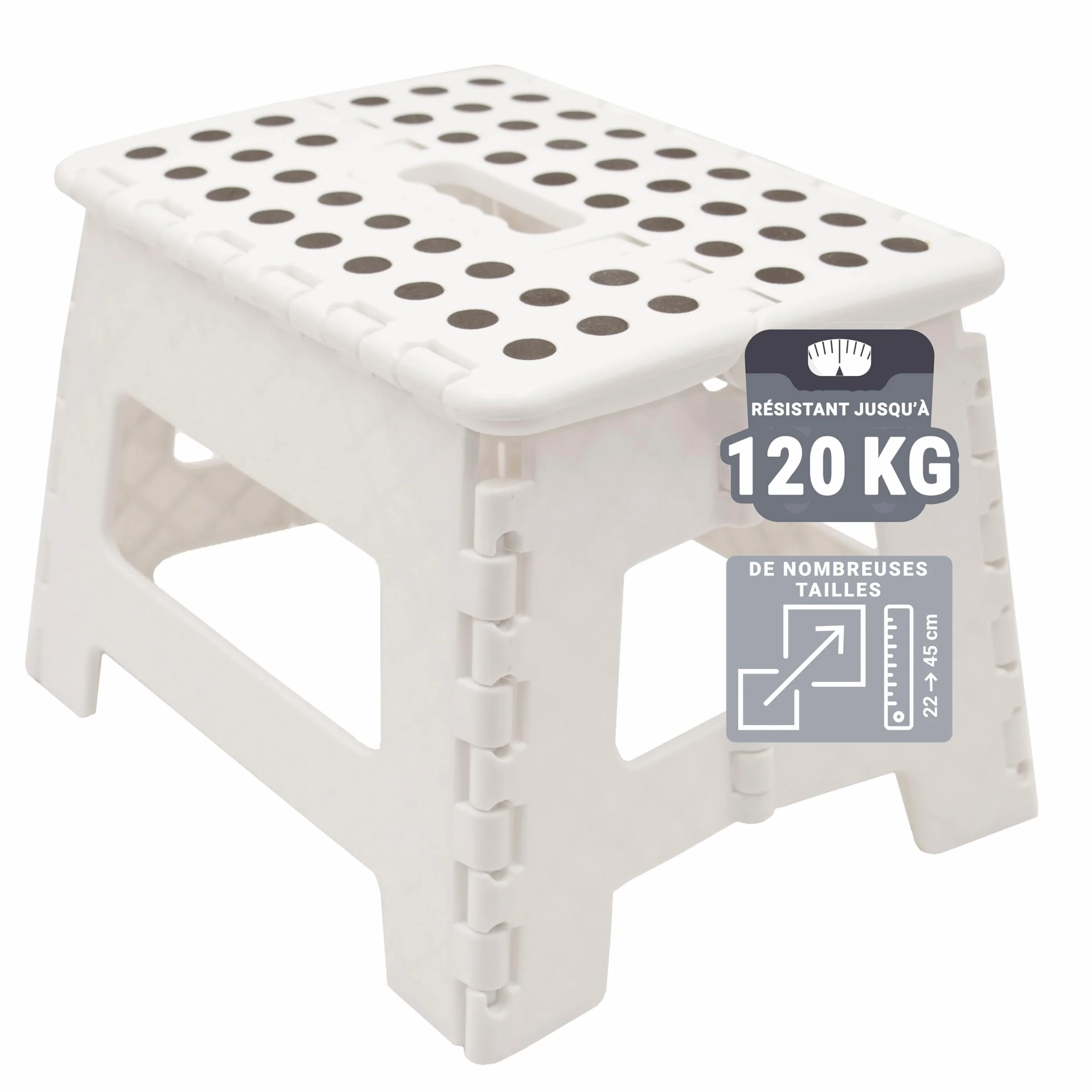Tabouret Pliable ZOLLNER pour Enfants et Adultes 120 kg Plastique Blanc 22 cm