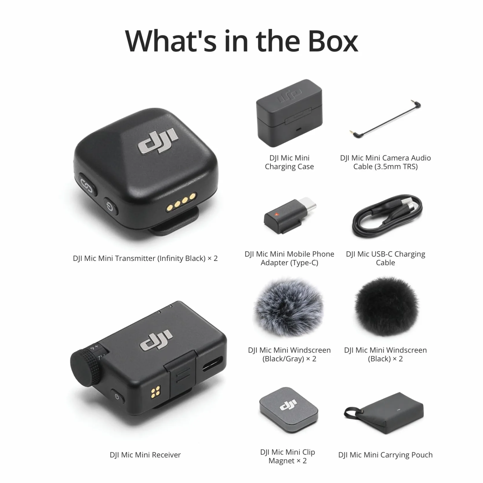 DJI Mini mikrofon (2 TX + 1 RX + etui ładujące), ultralekki, HQ Audio, 48 godzin użytkowania, redukcja szumów, automatyczny limit, bezprzewodowy mikrofon do kamery/iPhone'a/Androida, vlog, streaming