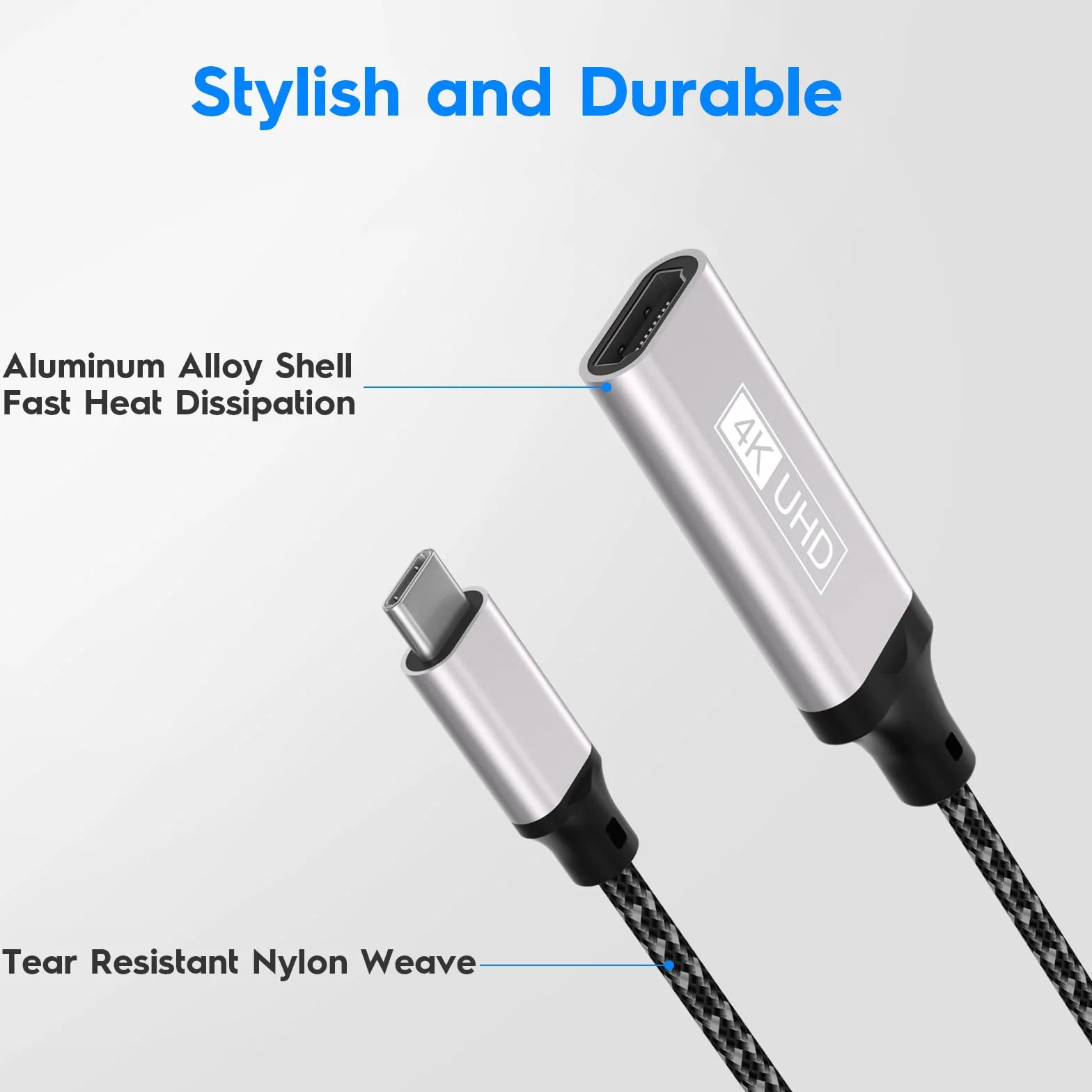 Adaptateur USB C vers HDMI 4K Thunderbolt 3 Compatible iPhone 15 Pro MacBook Pro Air Dell XPS iPad Pro Air Samsung Galaxy Surface Pro Gris