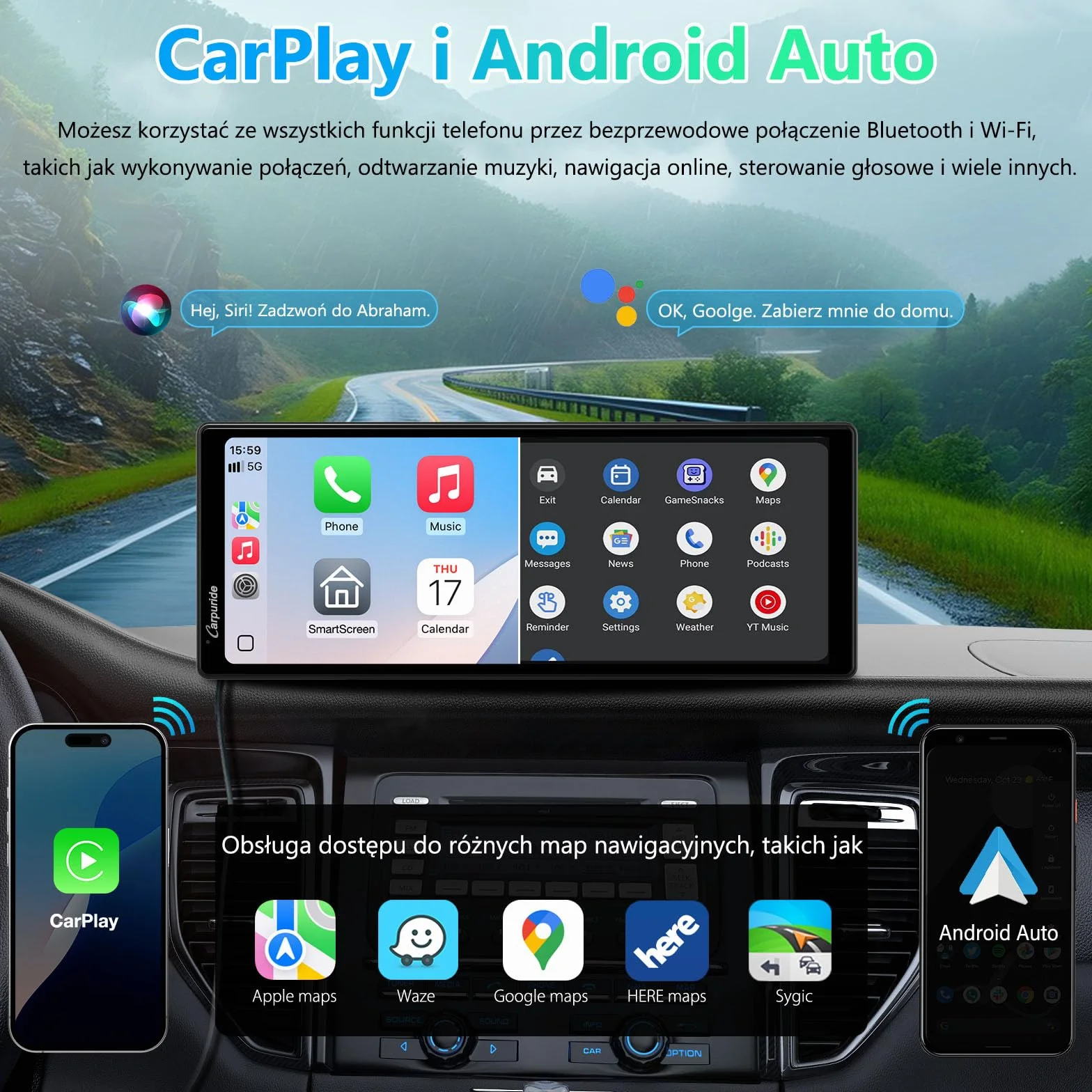 Przenośny ekran Carplay, Carpuride V92R Wireless Carplay i Android Auto, 10,26-calowy ekran dotykowy HD 1080P z prawdziwą kamerą cofania 720P / BT 5.0/Mirror Link Support Truck RV Dash Mount