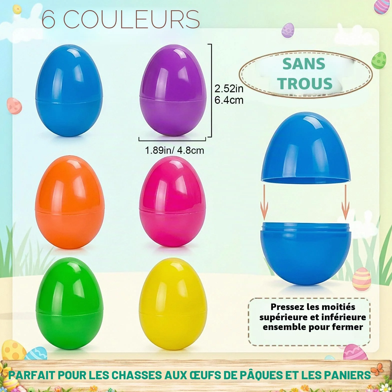 Taspire Lot de 50 Œufs de Pâques en Plastique 6.4 cm