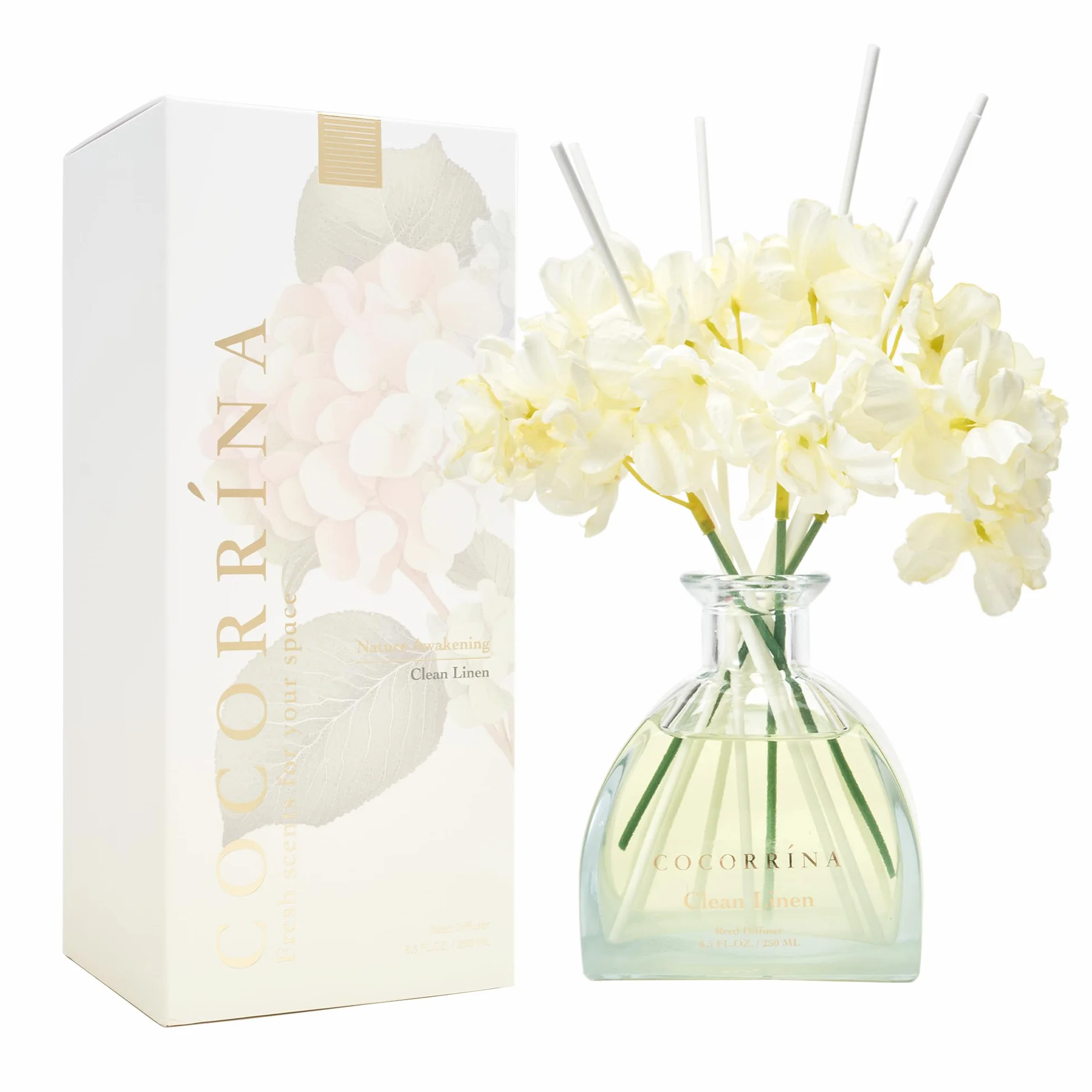 COCORRÍNA Diffuseur de Parfum 250ml Clean Linen 8 Bâtonnets Décoration Maison
