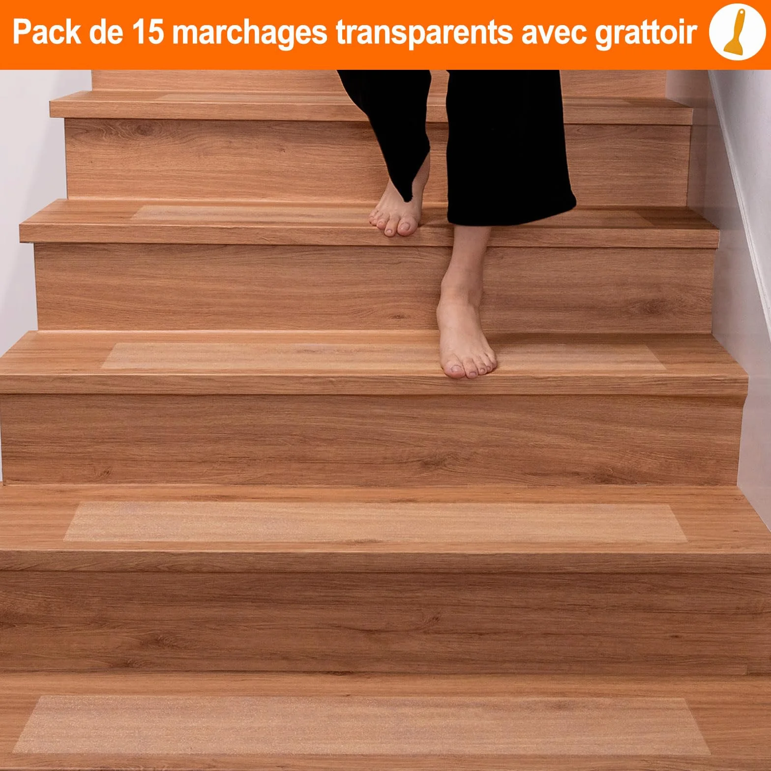 Spurtar Transparent Tapis Antidérapant Bande Escalier 15 x 60 cm Lot de 15