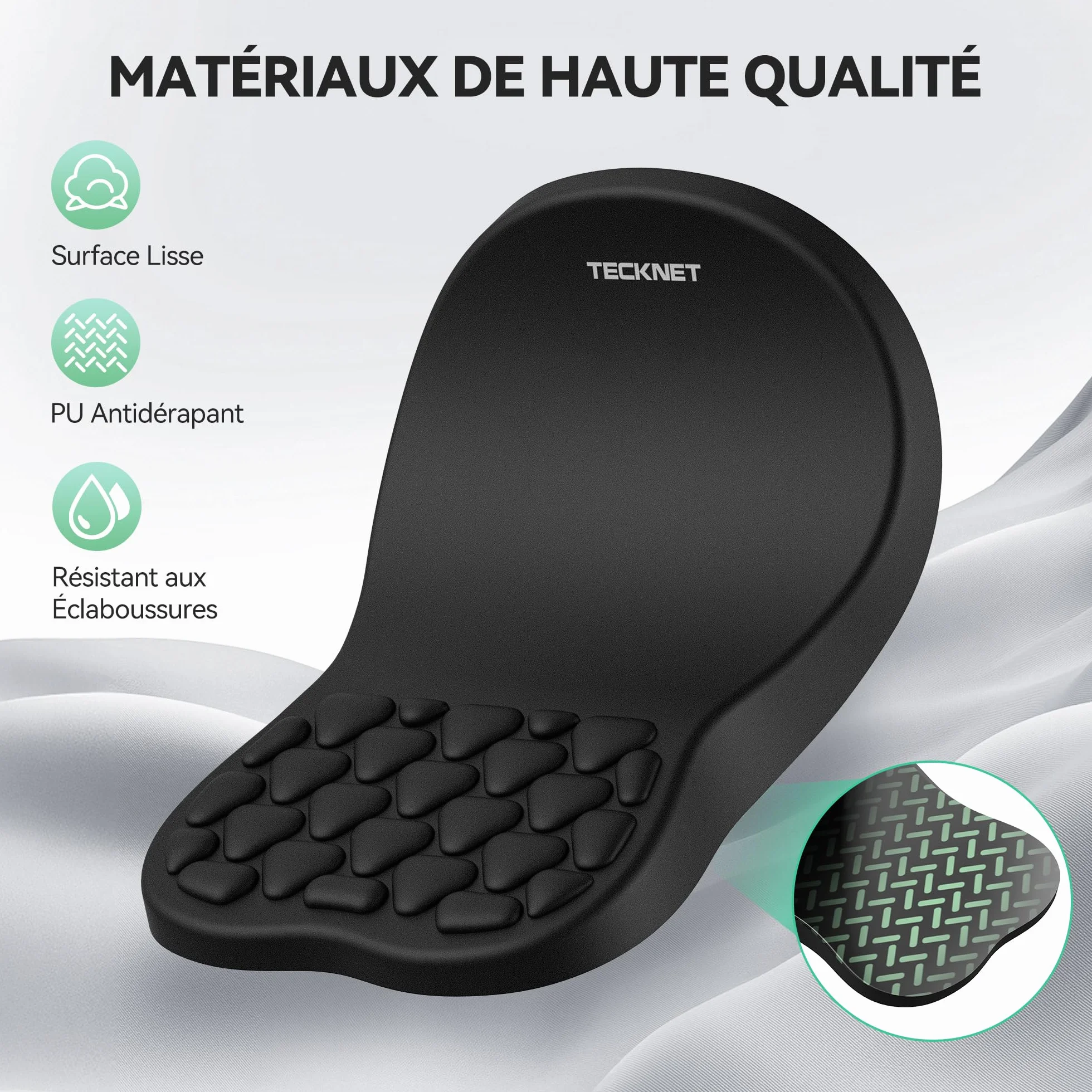 TECKNET Tapis de Souris avec Coussinet Massant Mousse Mémoire, Base Silicone Antidérapante Lavable