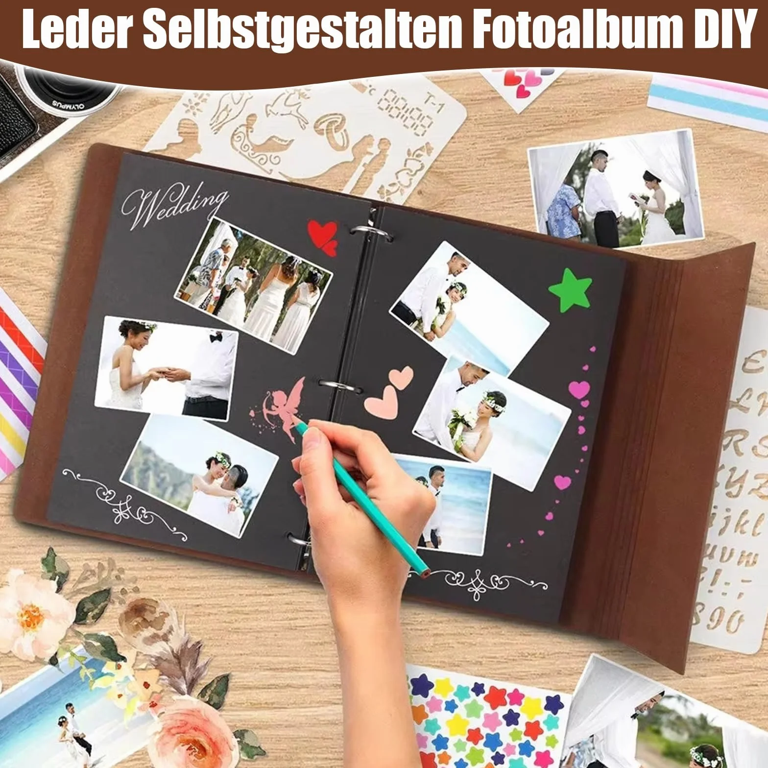 Vintage Album Photo en Cuir Rechargeable 60 Pages 240 Photos 21,5 x 17 cm