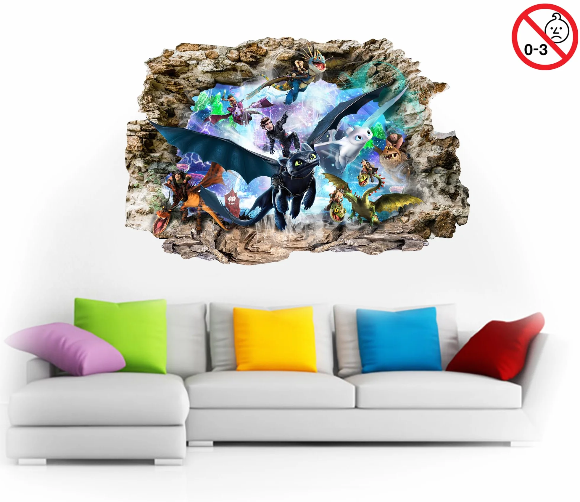 Stickers Muraux 3D Comment Entraîner Son Dragon 80 cm x 53 cm