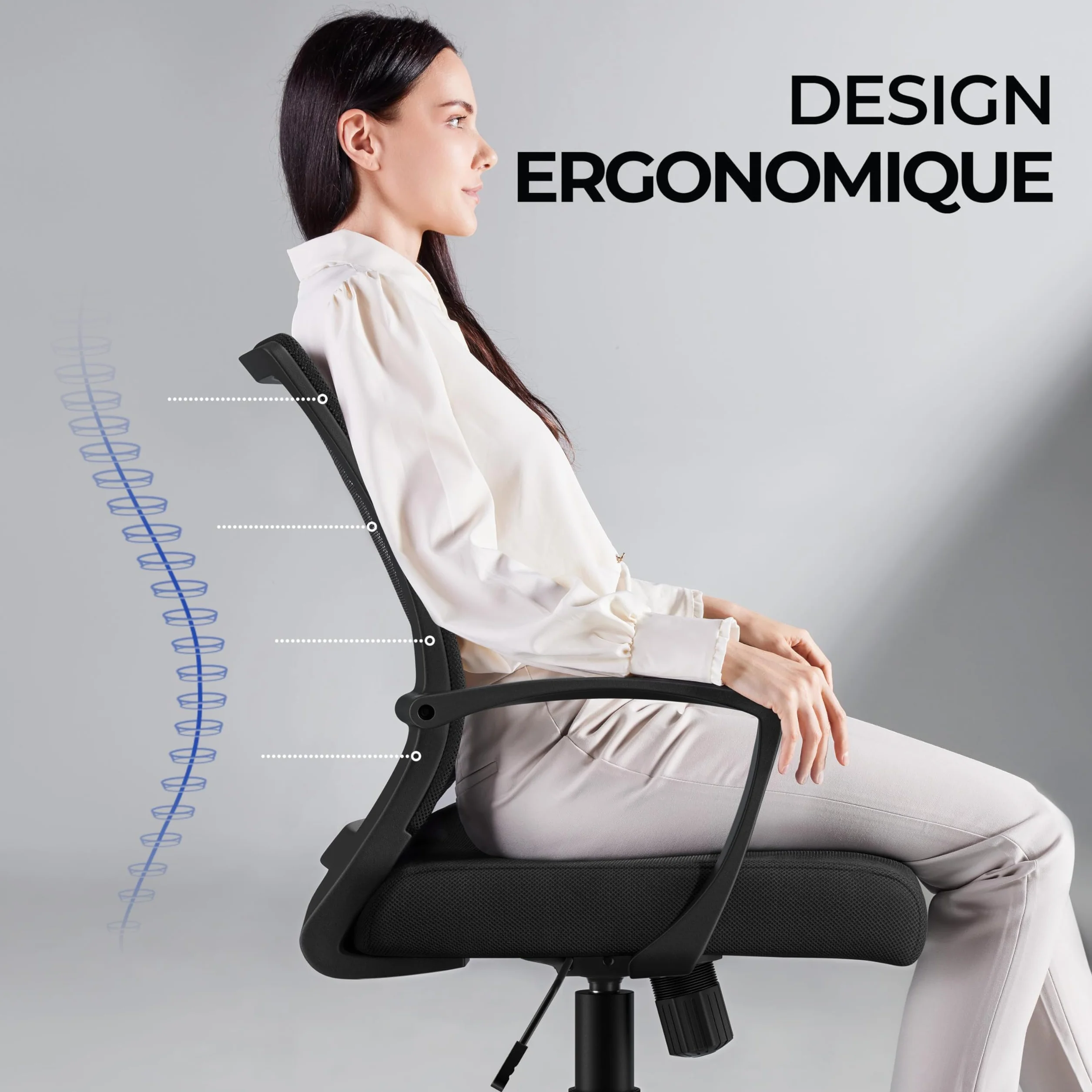 Yaheetech Chaise Bureau Fauteuil Ordinateur Réglable Inclinable Dossier Maille Respirante Roulettes Pivotantes Charge 136kg Noir