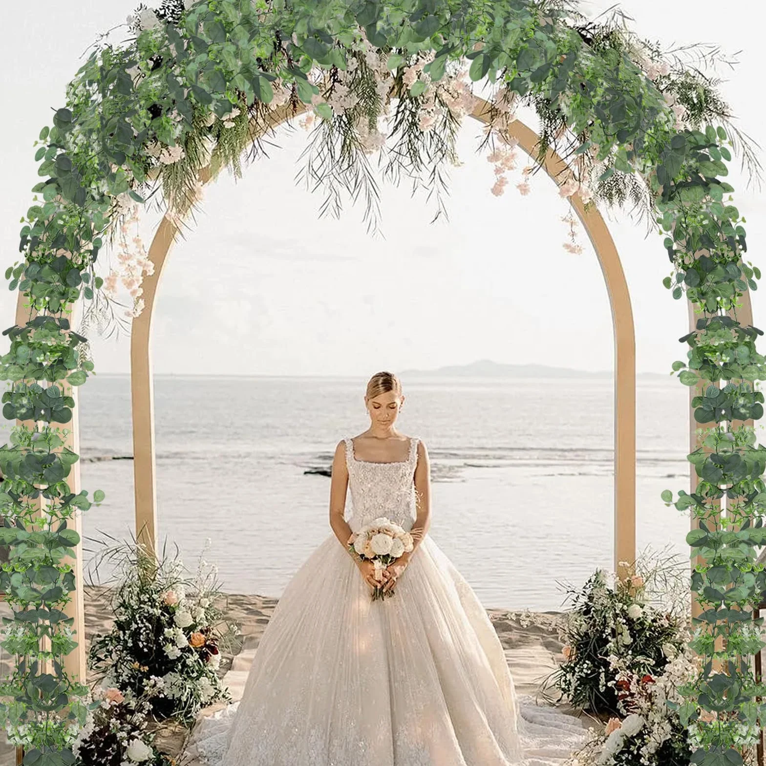 Guirlande Eucalyptus Artificielle 1,8 m avec Fleurs Blanches