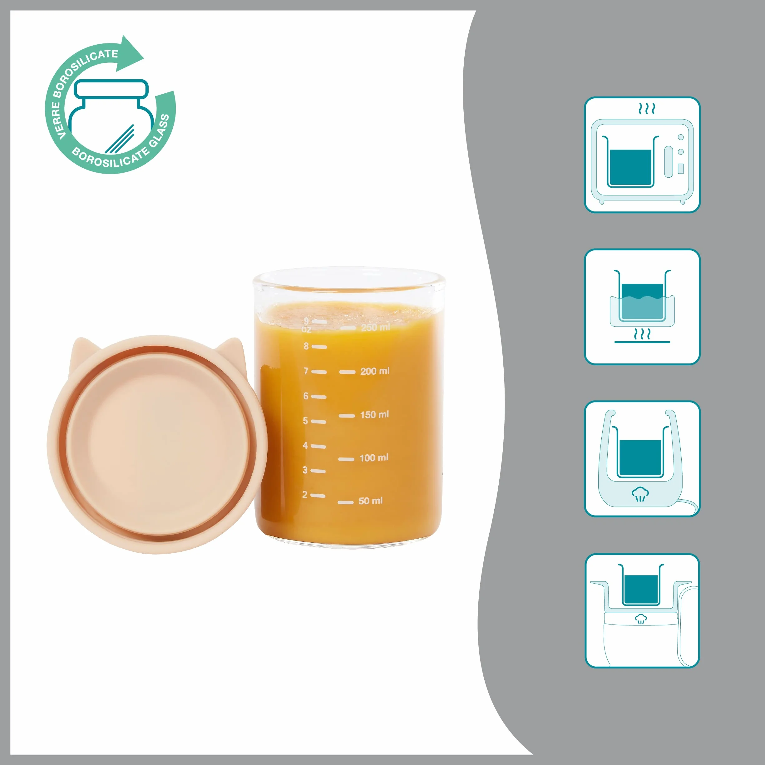 Babymoov ISY BOWLS 6 Pots de Conservation en Verre Borosilicate 250 ml Hermétiques