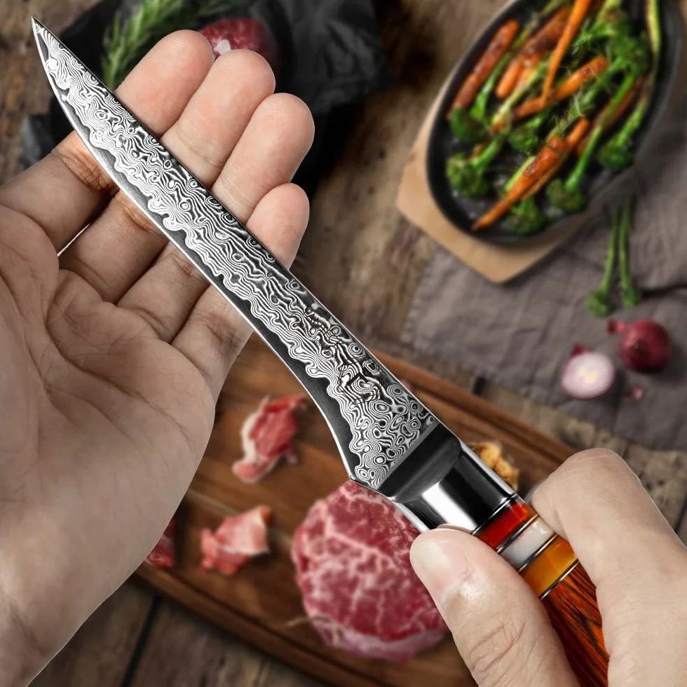 Fanteck Couteau de cuisine professionnel à 67 couches en acier damassé, manche ergonomique 14 cm