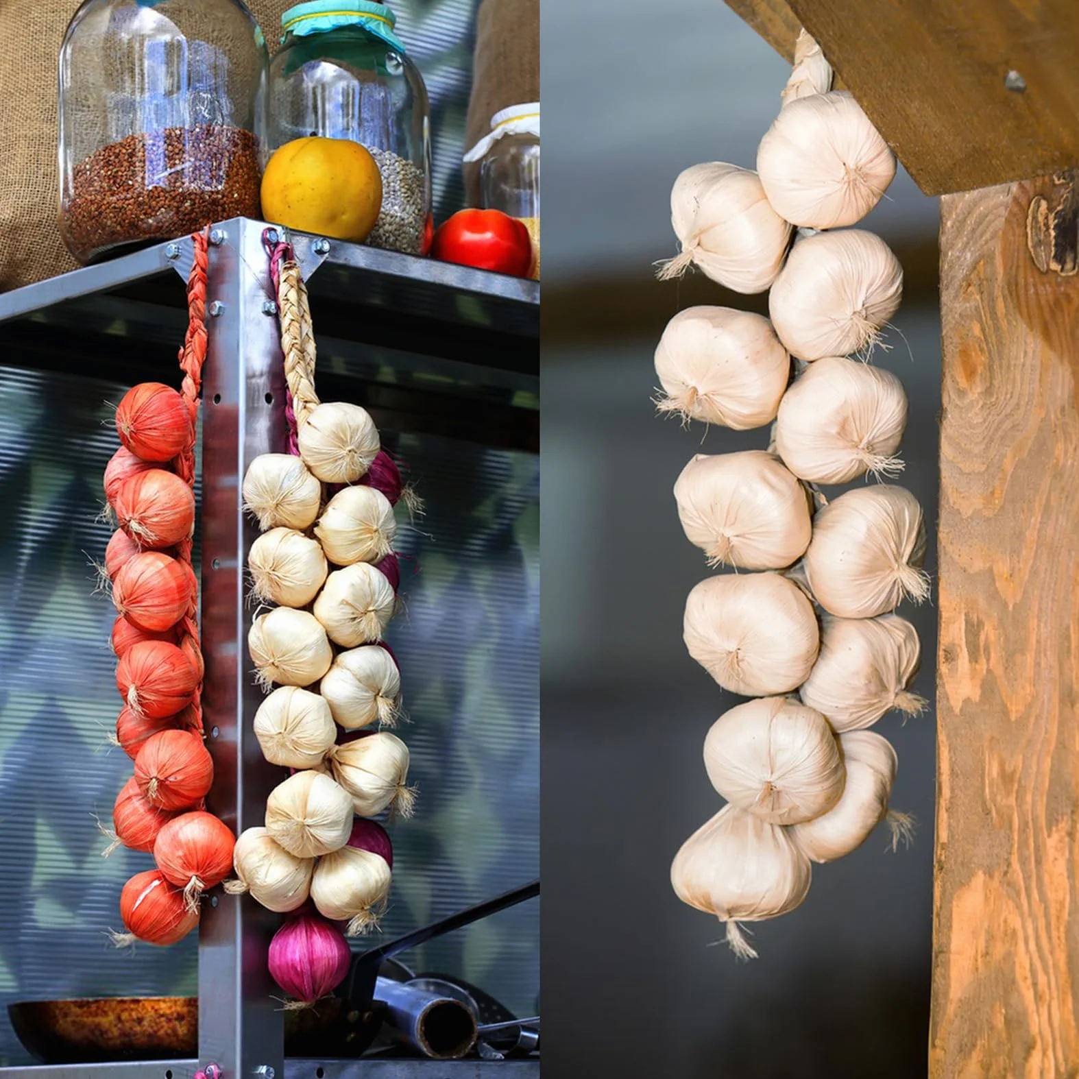 Ensemble de 2 brochettes d'ail en Mousse Artificiel, Décoration d'Automne pour Maison, Cuisine, Jardin