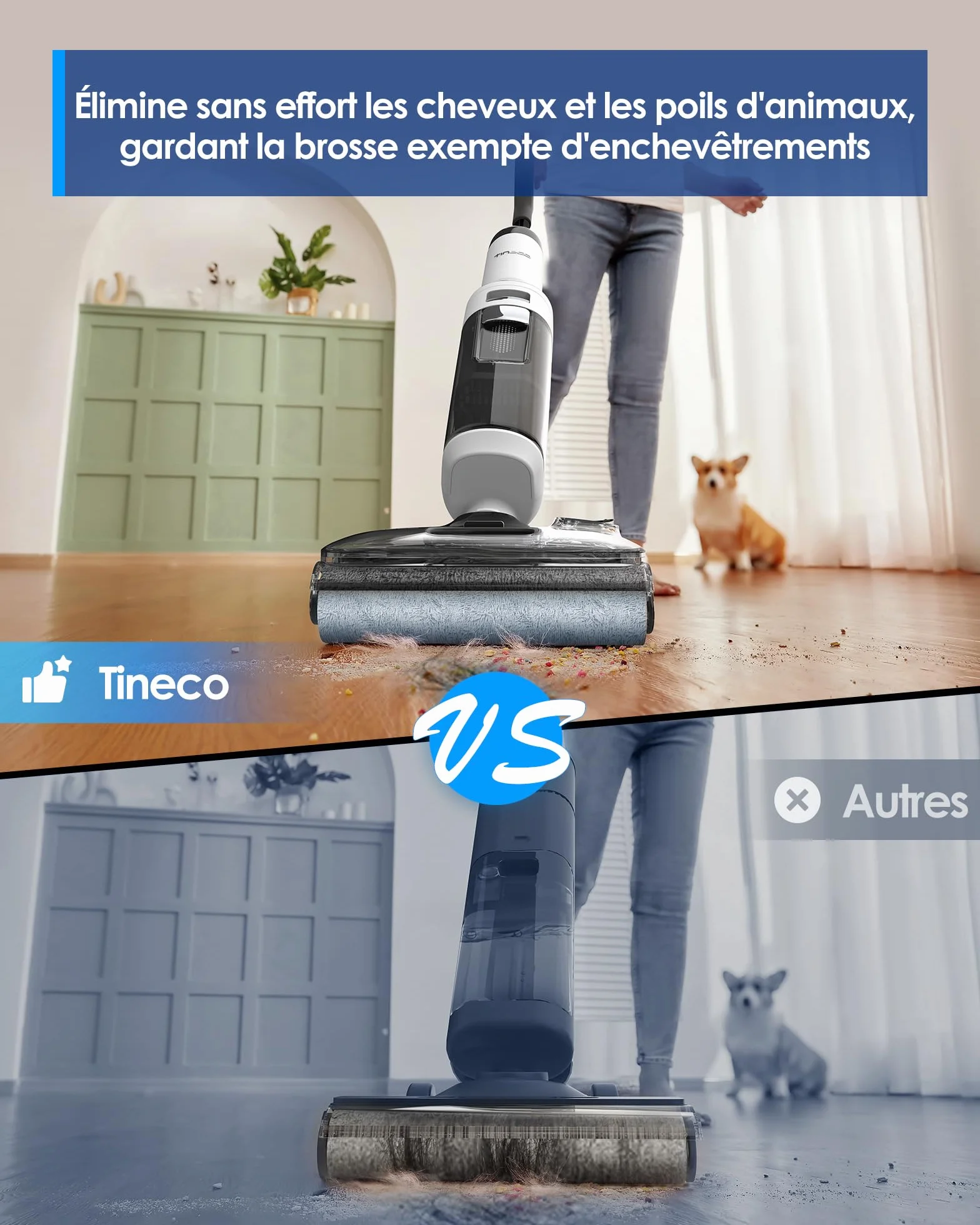 Tineco Floor One Stretch S6 Aspirateur Laveur, Sec et Humide Intelligent, 180° Plat, 70℃ Flashdry 5 Min, 40 Min Autonomie