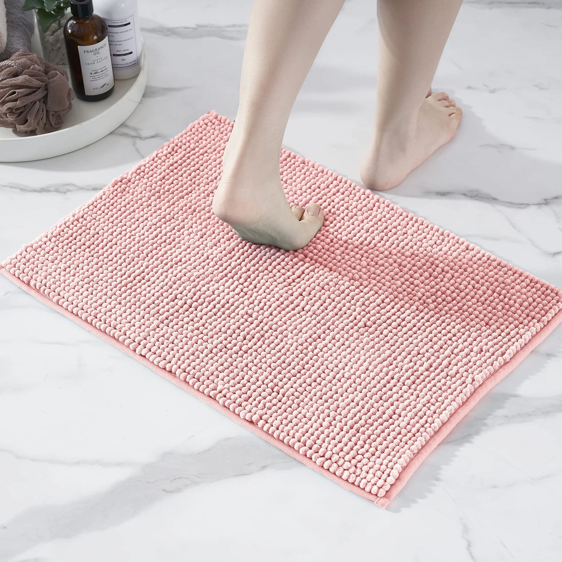 Decomira Tapis de Bain Antidérapant en Chenille 40x60 cm Rose Lavable en Machine Super Absorbant