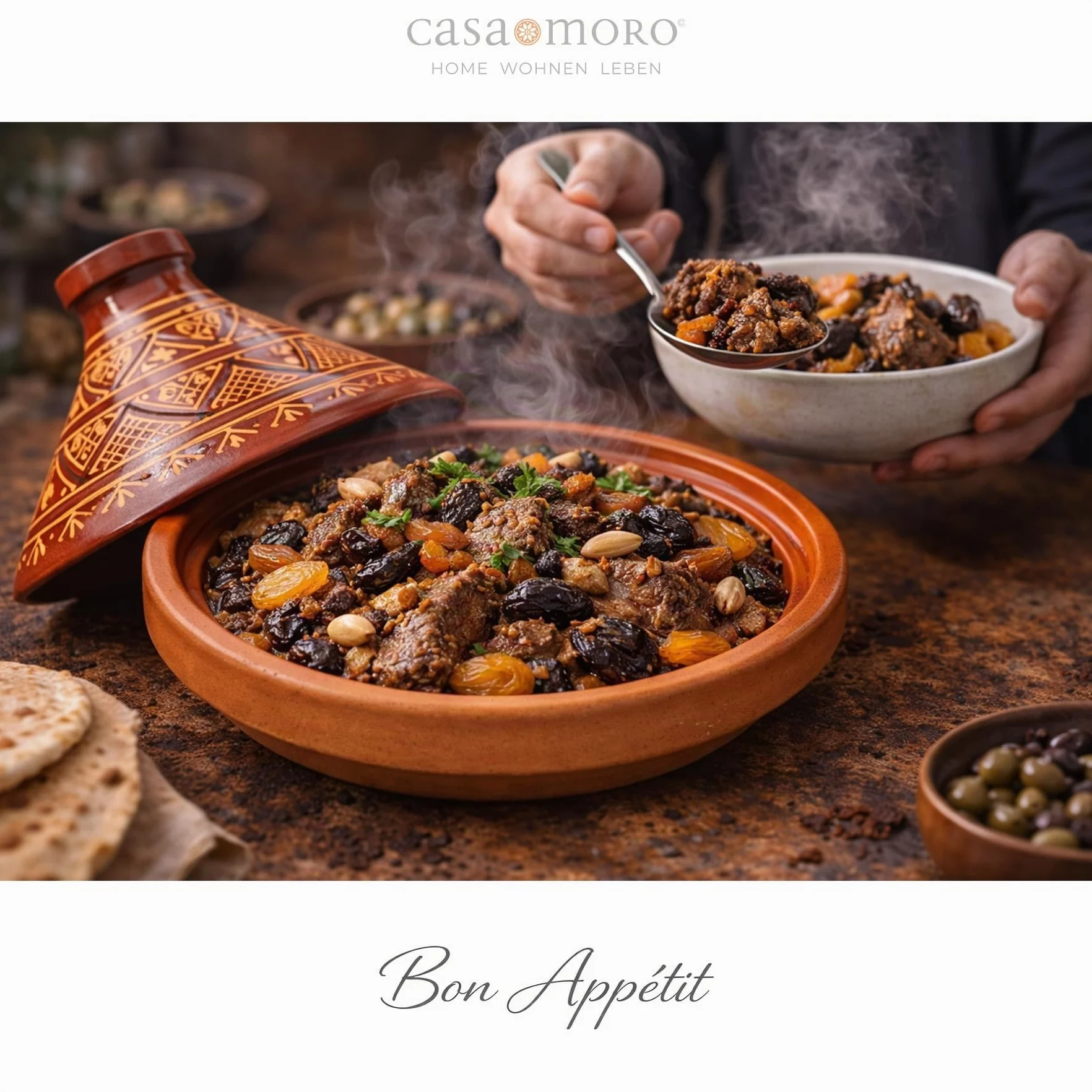 Casa Moro MT7071 Tajine Agadir marocain Ø 34 cm émaillé | Cuisiner jusqu'à 6 personnes | Qualité supérieure | Pot en argile de Marrakech