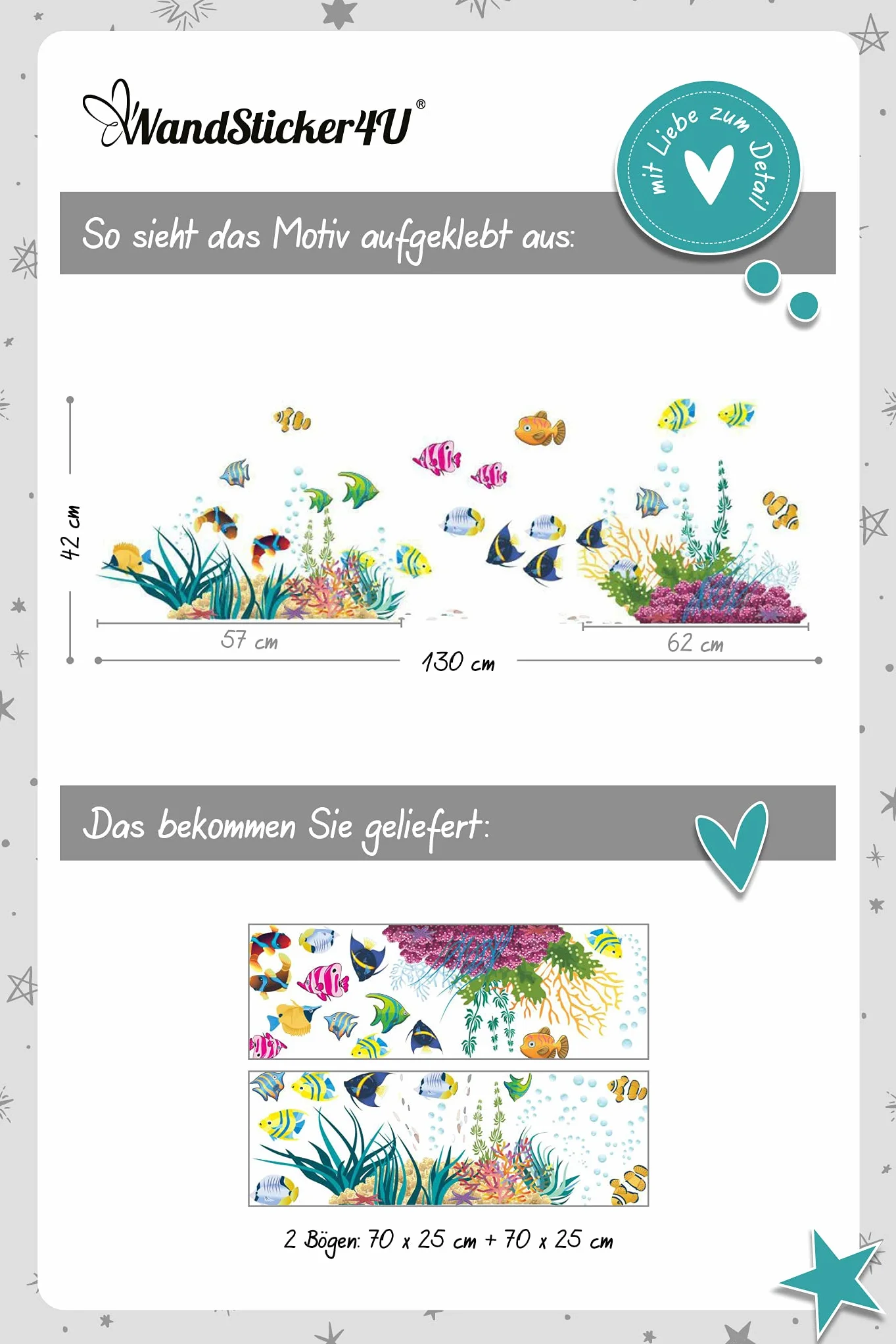 Autocollant mural enfants océan MONDE SOUSMARIN 130x42 cm Déco murale salle de bain imperméable