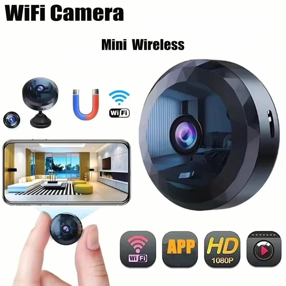 Mini kamera bezpieczeństwa WiFi, 1080p HD, bezprzewodowy nadzór wewnętrzny z noktowizorem, wykrywanie ruchu, sterowanie aplikacją mobilną, czarna (1, tylko kamera)