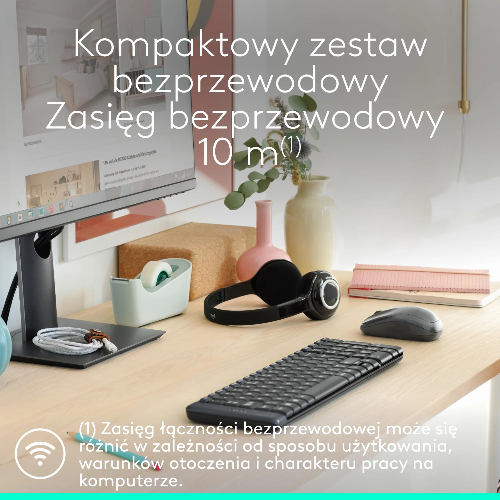 Logitech MK220 Compact Combo, Zestaw Klawiatura i mysz dla systemu Windows, 2,4 GHz Odbiornik USB Unifying, 24 pracy na baterii, PC, laptopem, QWERTY układ US Intl - Czarny