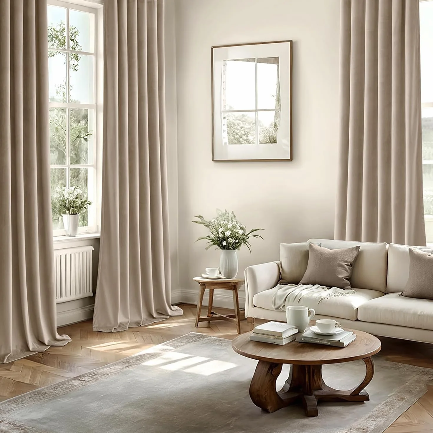 MIULEE Rideaux Velours Beige 140x245 CM Lot de 2, Semi-occultant, Thermique Isolant Anti Chaleur pour Chambre Salon