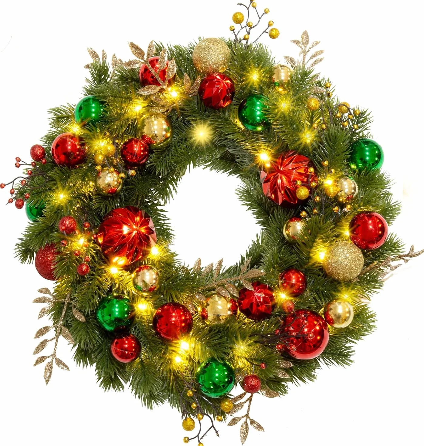 Avoalre 40CM Couronne de Noël LED Piles avec Minuterie 8 Modes Couronne de Noël Lumineuse pour Porte d'entrée Cheminée Mur Festival de Noël Décoration de la Maison