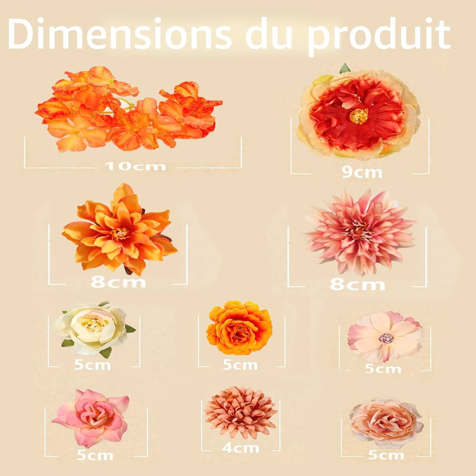 Fleurs Artificielles Lot de 17 Têtes en Soie Orange pour Décoration de Gâteau DIY
