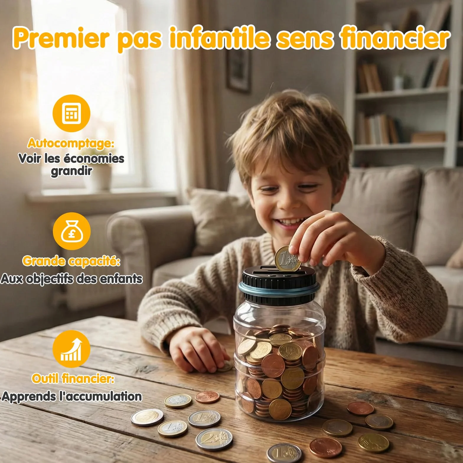 Pup Go Tirelire Electronique Transparente Numérique Écran LCD, XXL 1,8L Grande Capacité Compteuse Automatique de Pièces