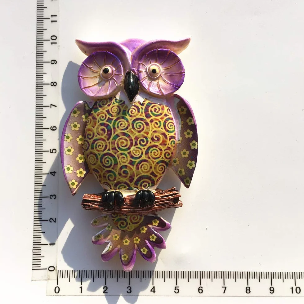 Aimant de réfrigérateur 3D peint à la main hibou décoration maison cuisine