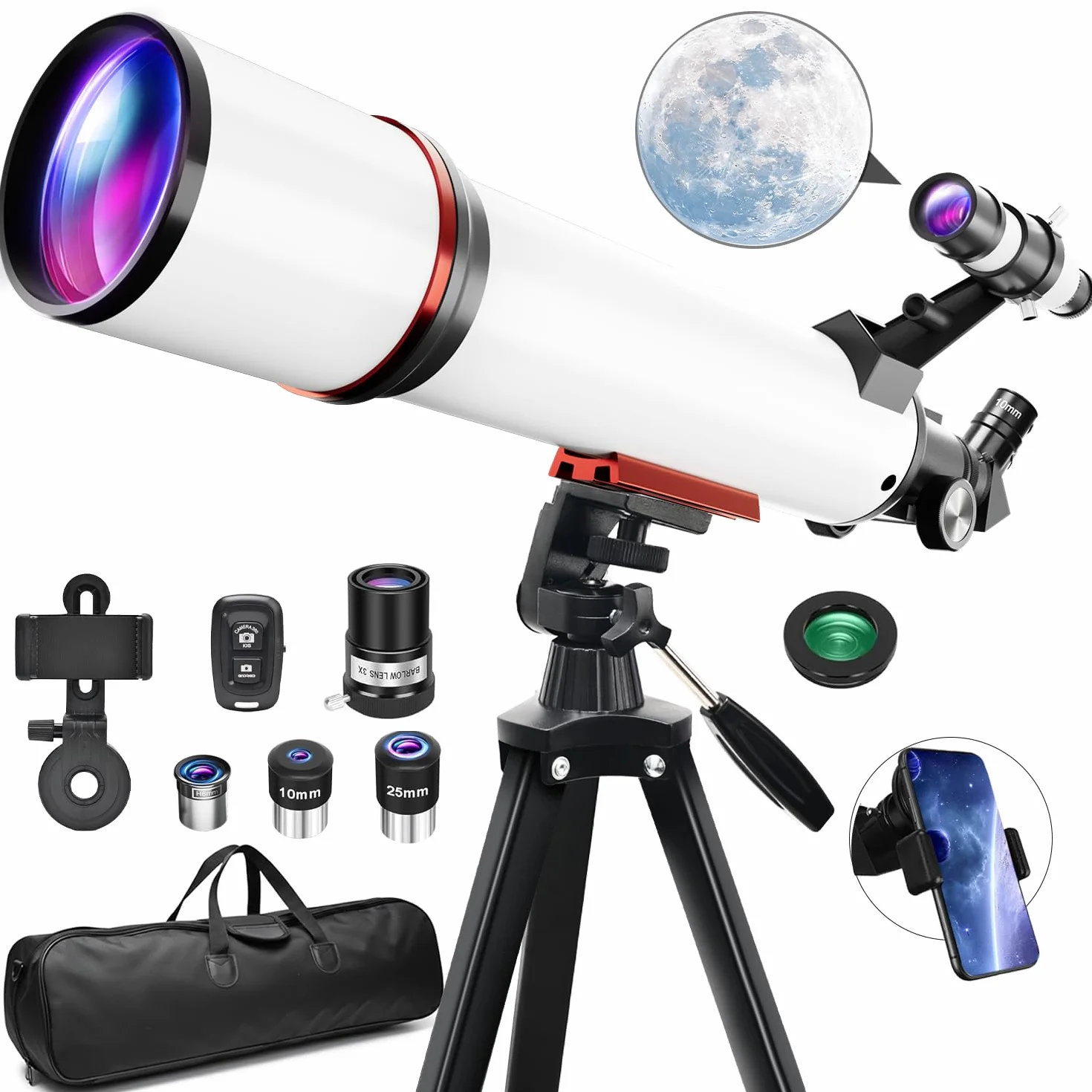 Astronomiczny teleskop dla dorosłych, otwór 90 mm, teleskopy refrakcyjne 600 mm, w pełni wielowarstwowy astronomiczny teleskop refrakcyjny ze statywem