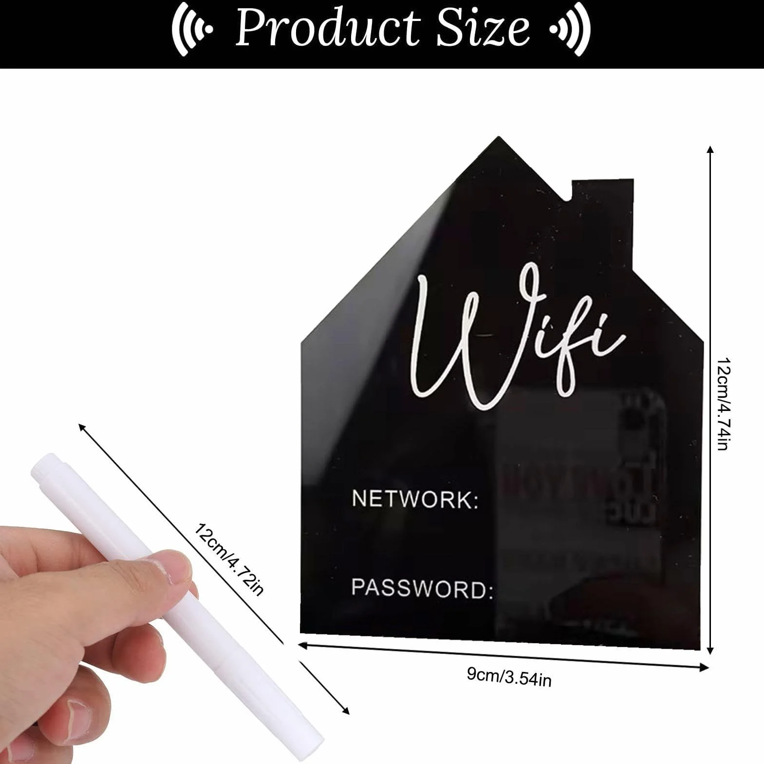 Panneau d'affichage WiFi en acrylique avec tableau à craie et porte-marqueur effaçable pour chambre d'amis, bureau