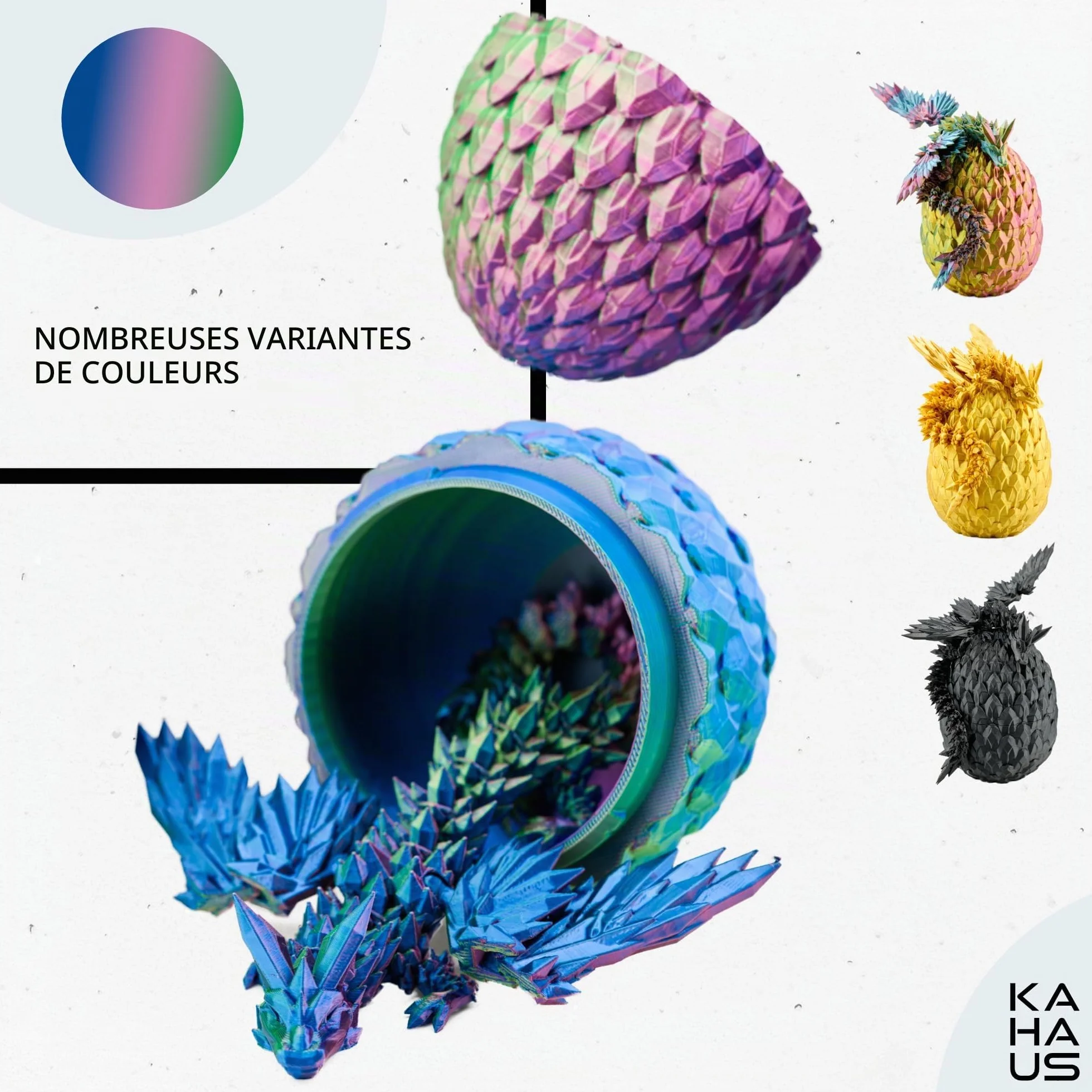 Dragon 3D décoratif de Collection 20 cm avec œuf 10 cm, Bleu-Vert-Violet, élément Mobile Fantasy (14+)